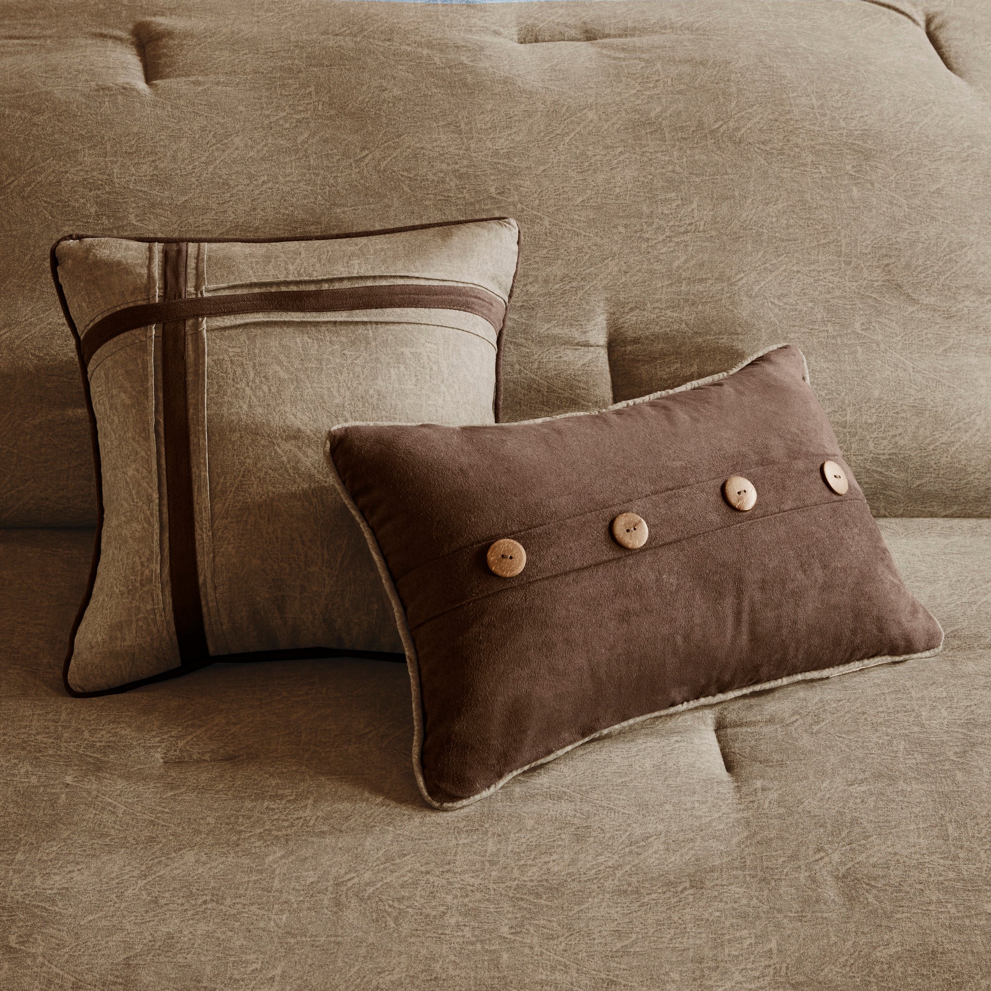 7 Piece Faux Suede Comforter Set Brown California King