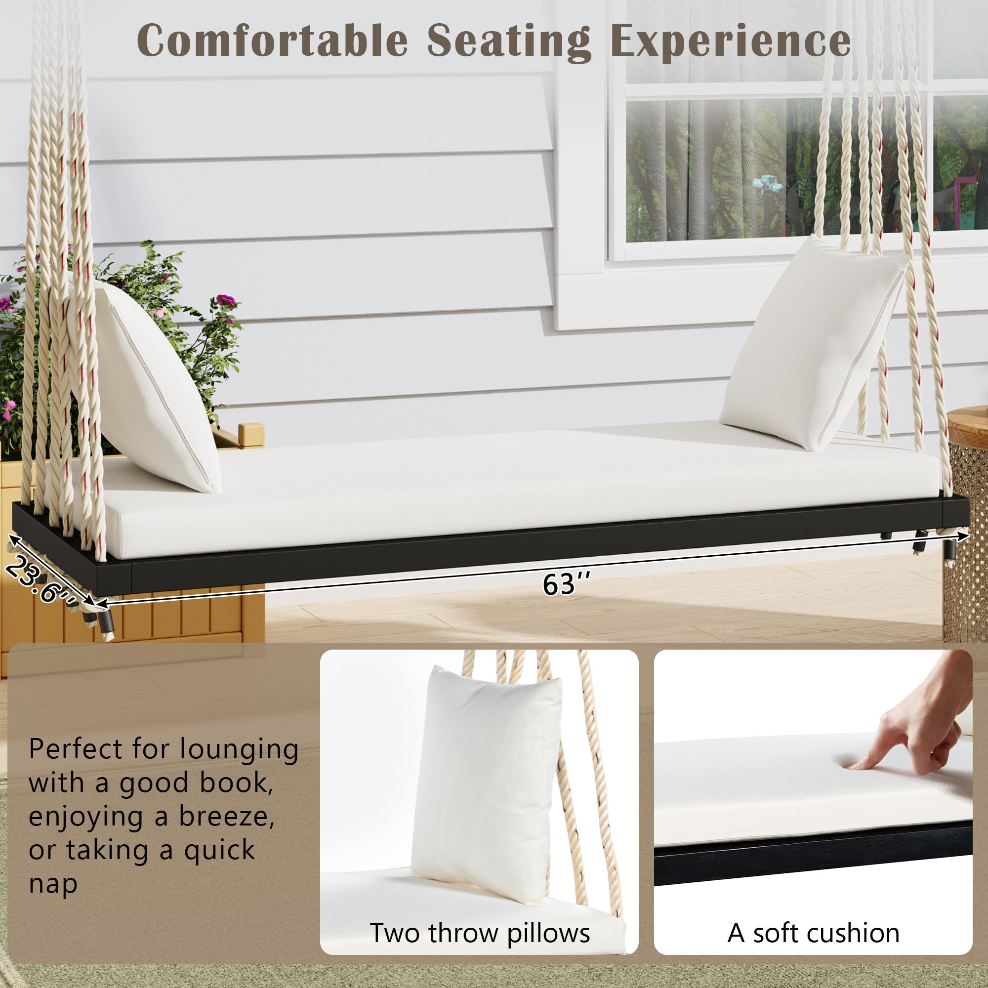 Patio Wooden Swing Chair Hanging Porch Swing Bench
