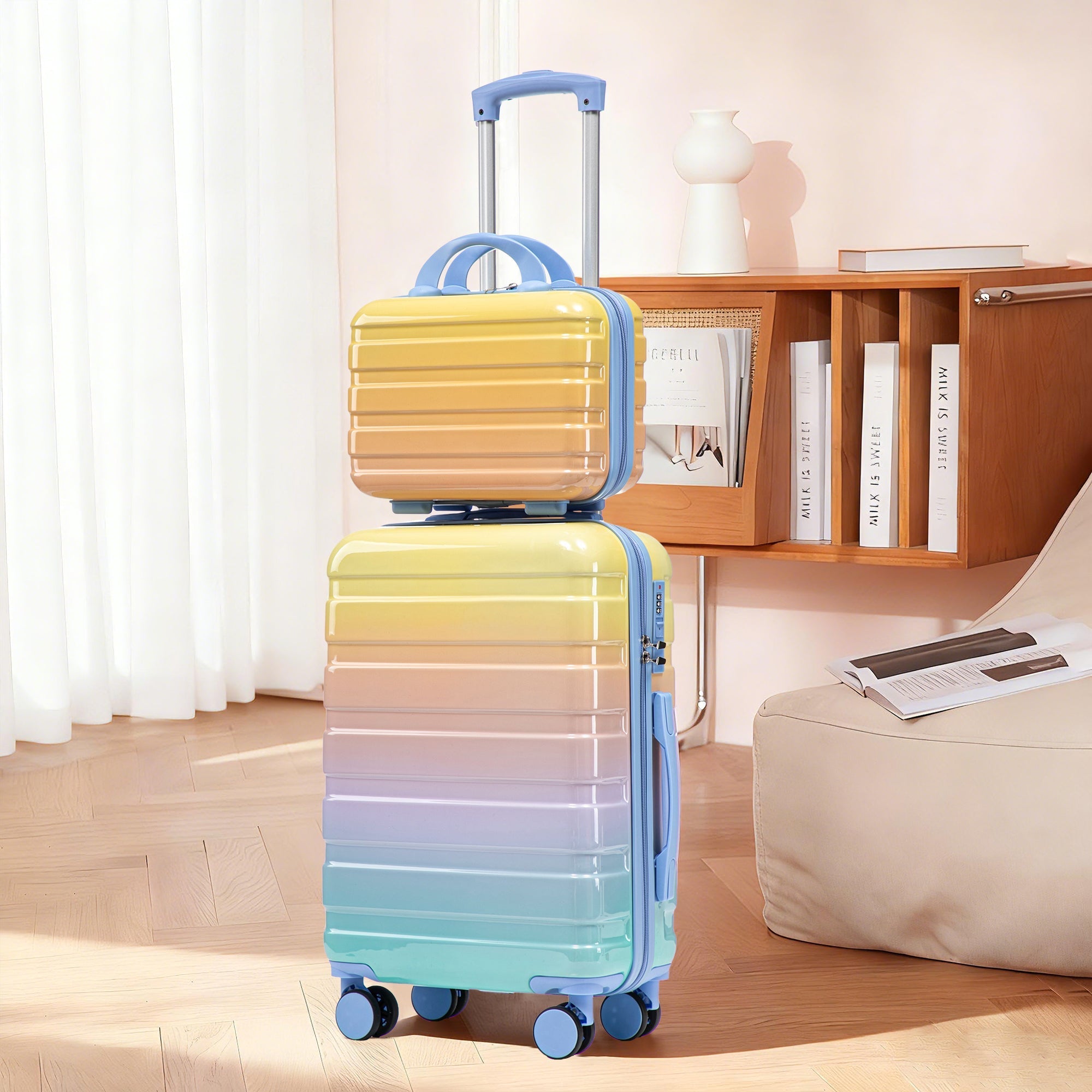 14'/20' 2-Piece PC Spinner Wheel Luggage Set in Gradient Blue Yellow