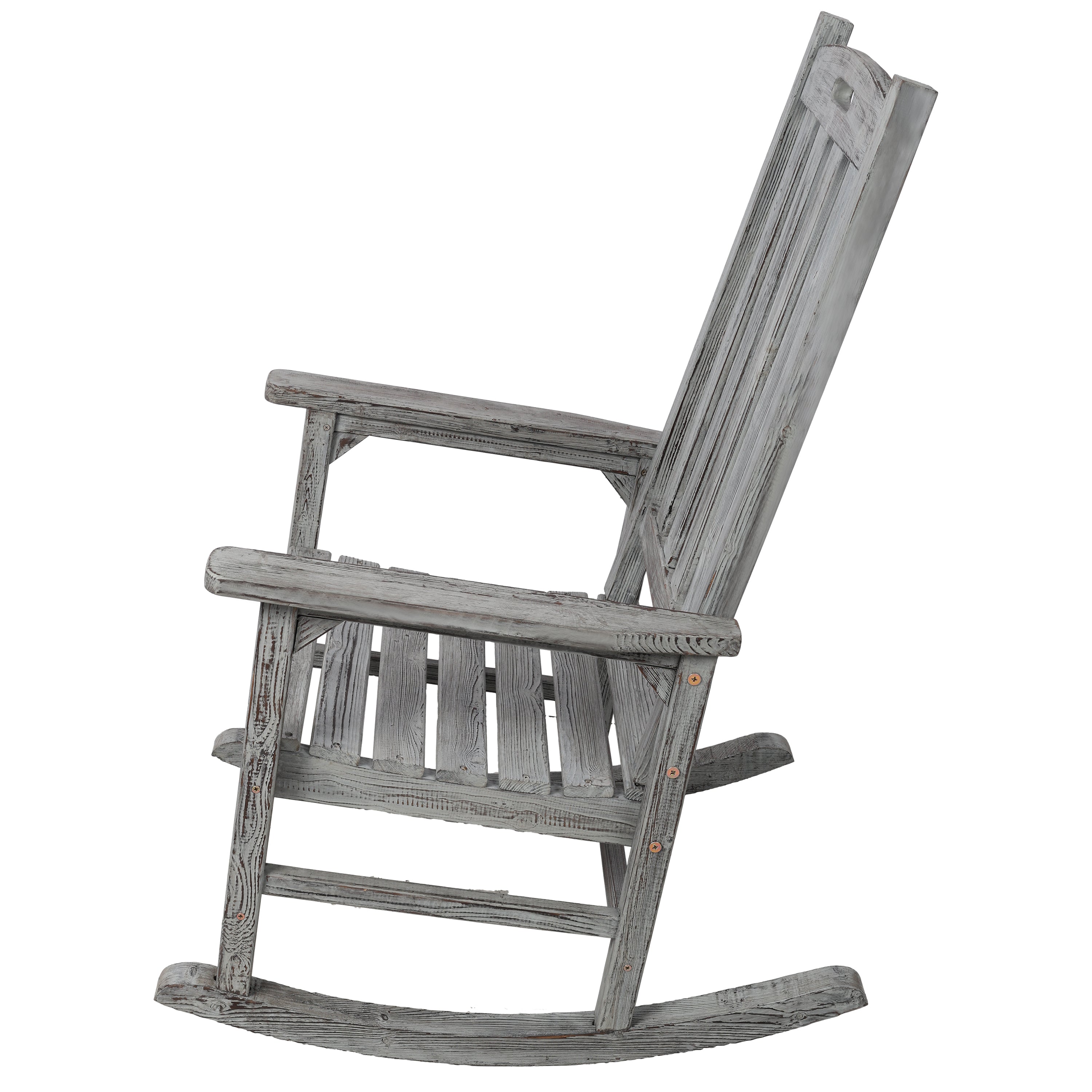 Wooden Oversized Porch Rocker Chair With Wide Seat and Tall Backrest