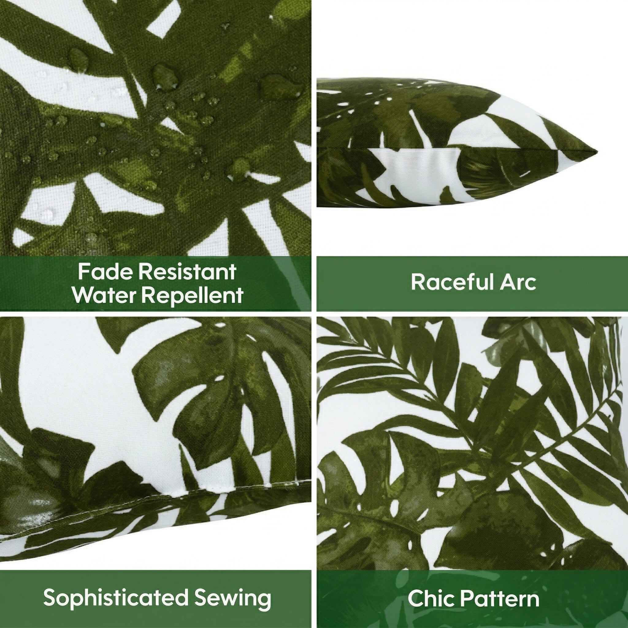 2 Pack Outdoor Throw Pillows, Waterproof & Fade-Resistant Patio Cushions (18x18 Inch, Green Leaf)