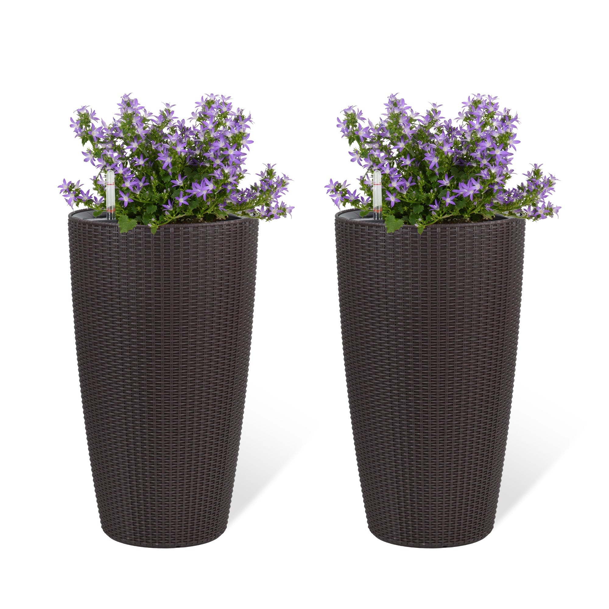 Set of 2 Faux Rattan Tall Planters with Automatic Watering