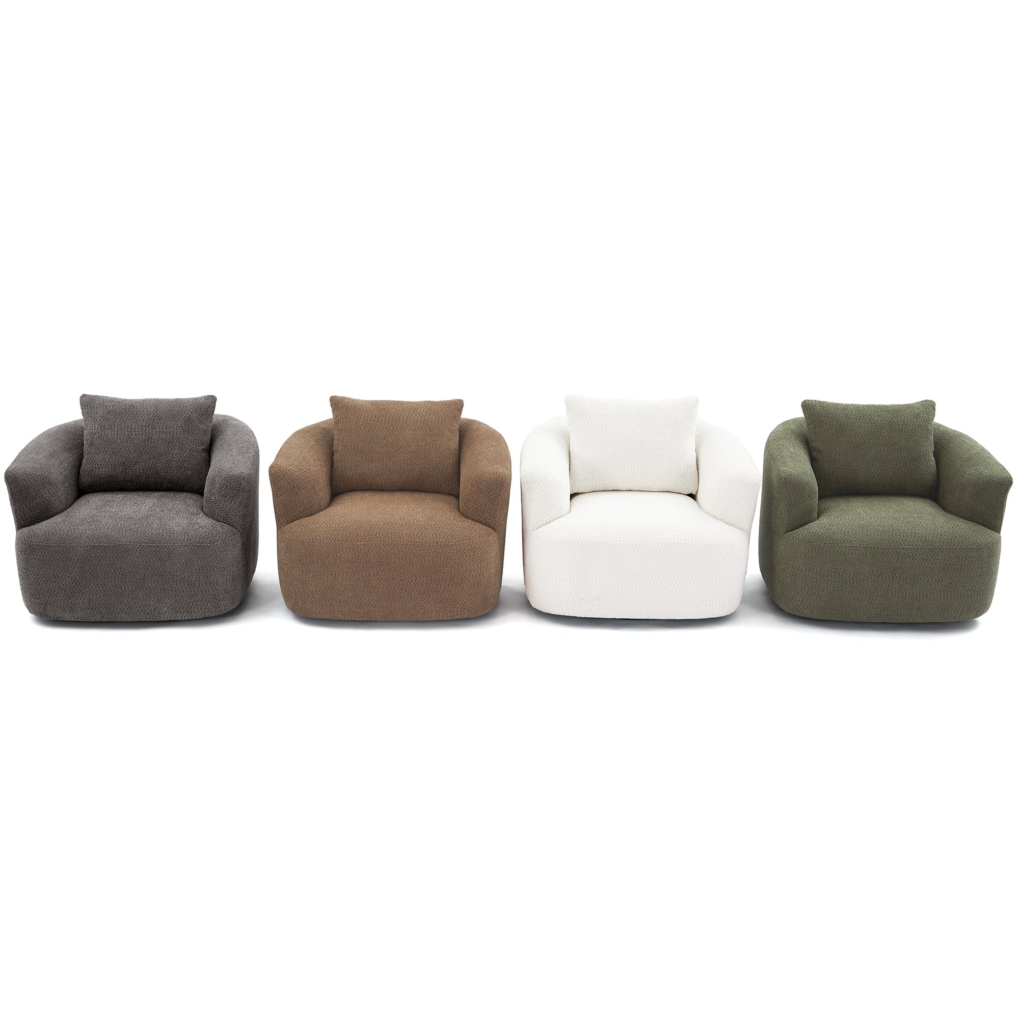 Chenille Upholstered 360° Swivel Chair with Throw Pillow, Dark Brown