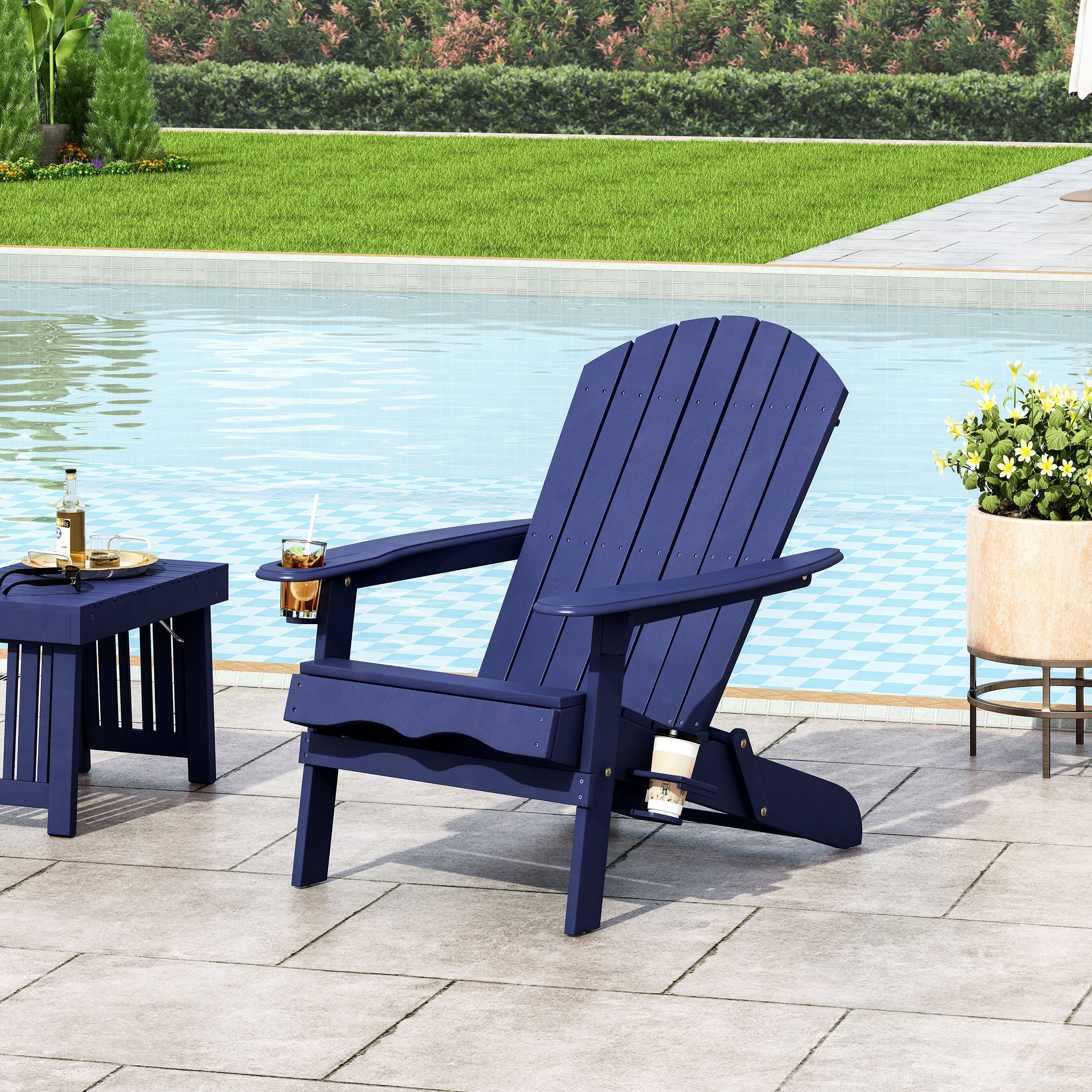 Zenithia Outdoor Foldable Adirondack Chair with 2 Cup Holders, Blue