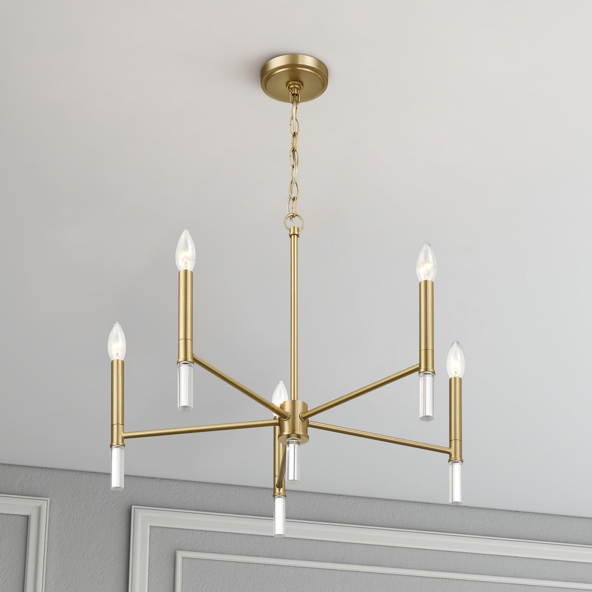 Courtyard Five Light Golden Brass Candle Light Chandelier