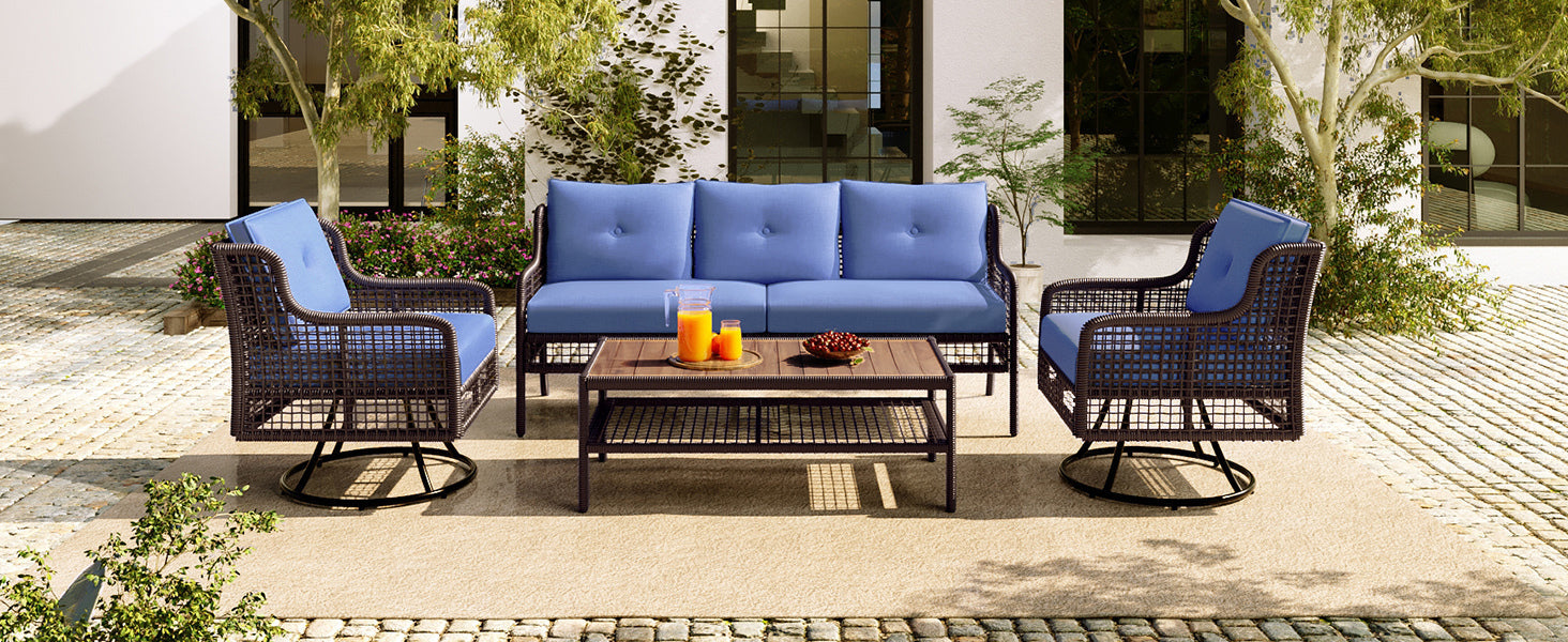 GO 4 Pieces Patio Furniture Set with Swivel Chairs Outdoor Wicker Sofas