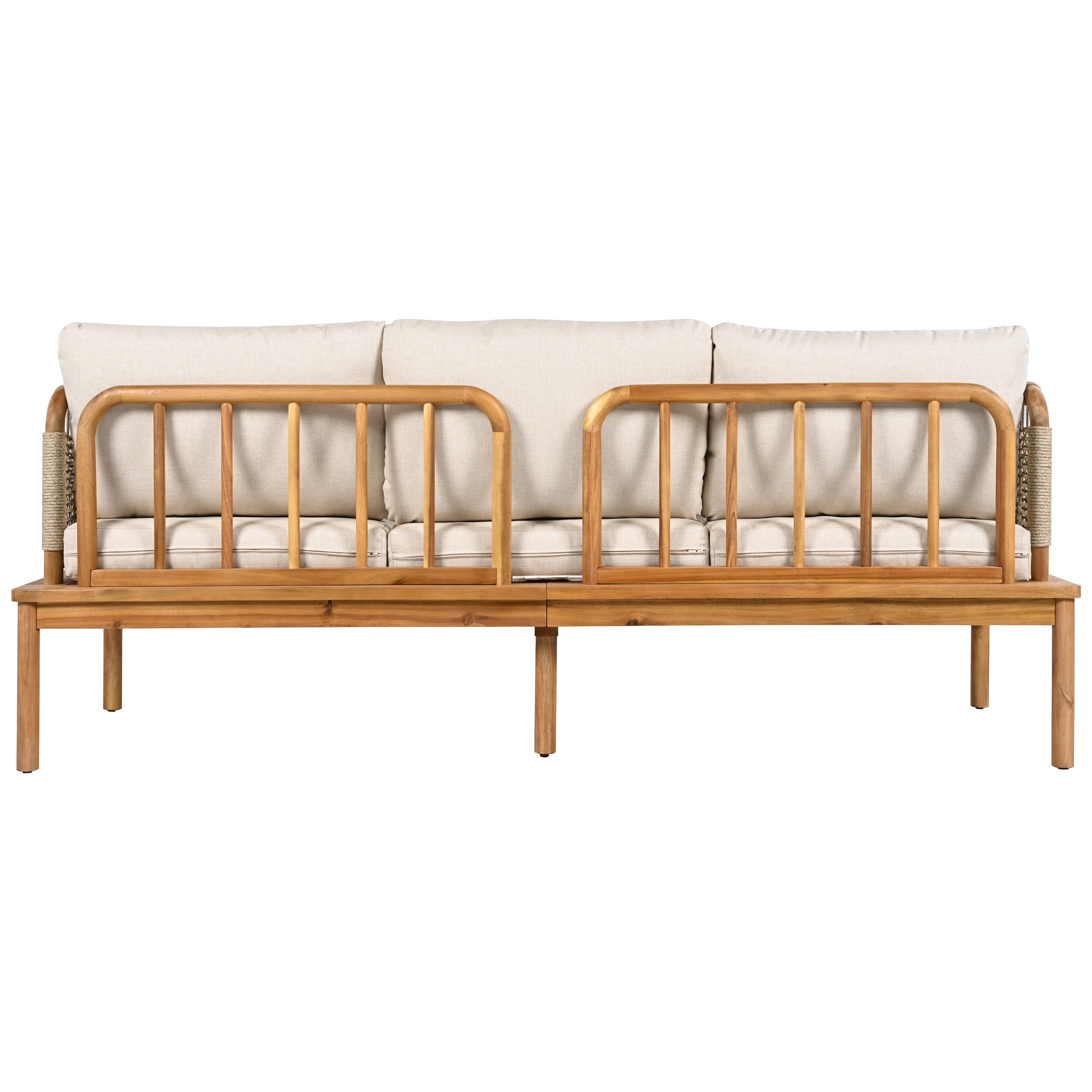 Outdoor 4-piece Acacia Wood and Rope Patio Sofa Set