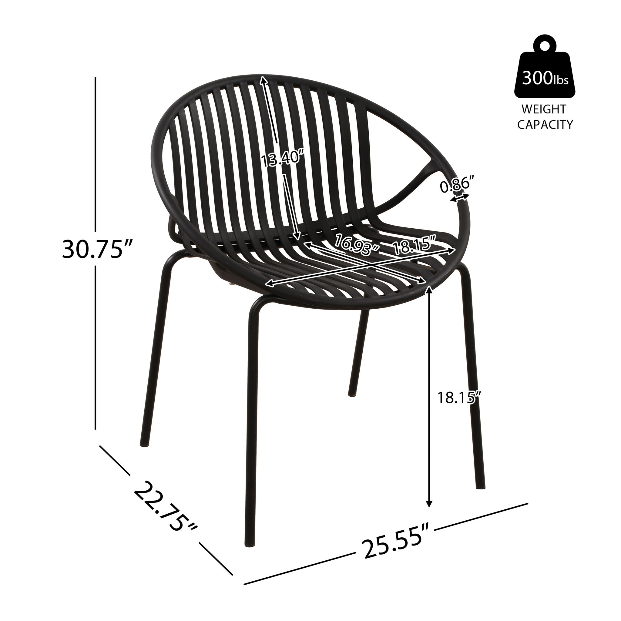 Stackable Outdoor Chairs with Breathable Plastic Backrest (Set of 2)