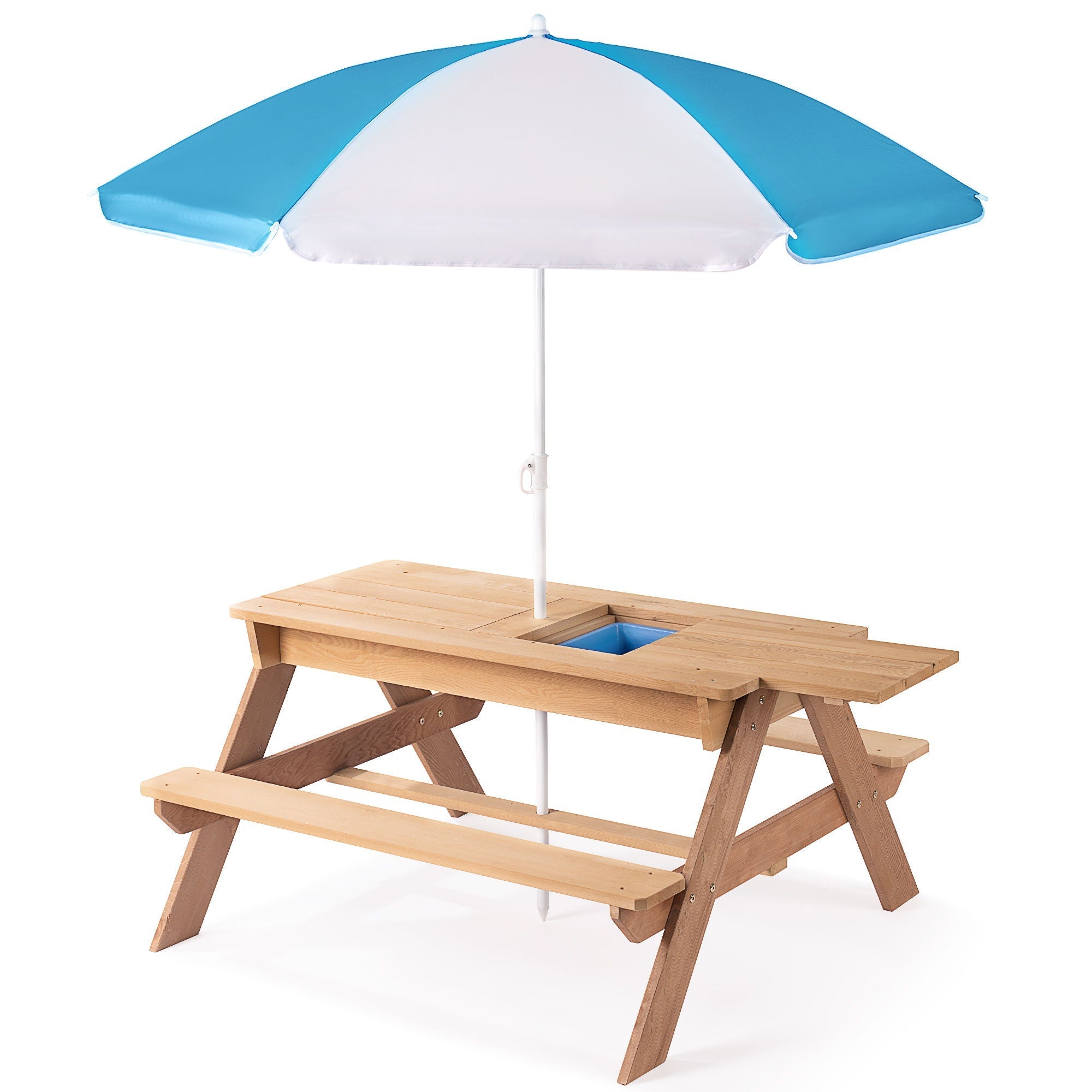 3-In-1 Kids Outdoor Wooden Picnic Table With Umbrella