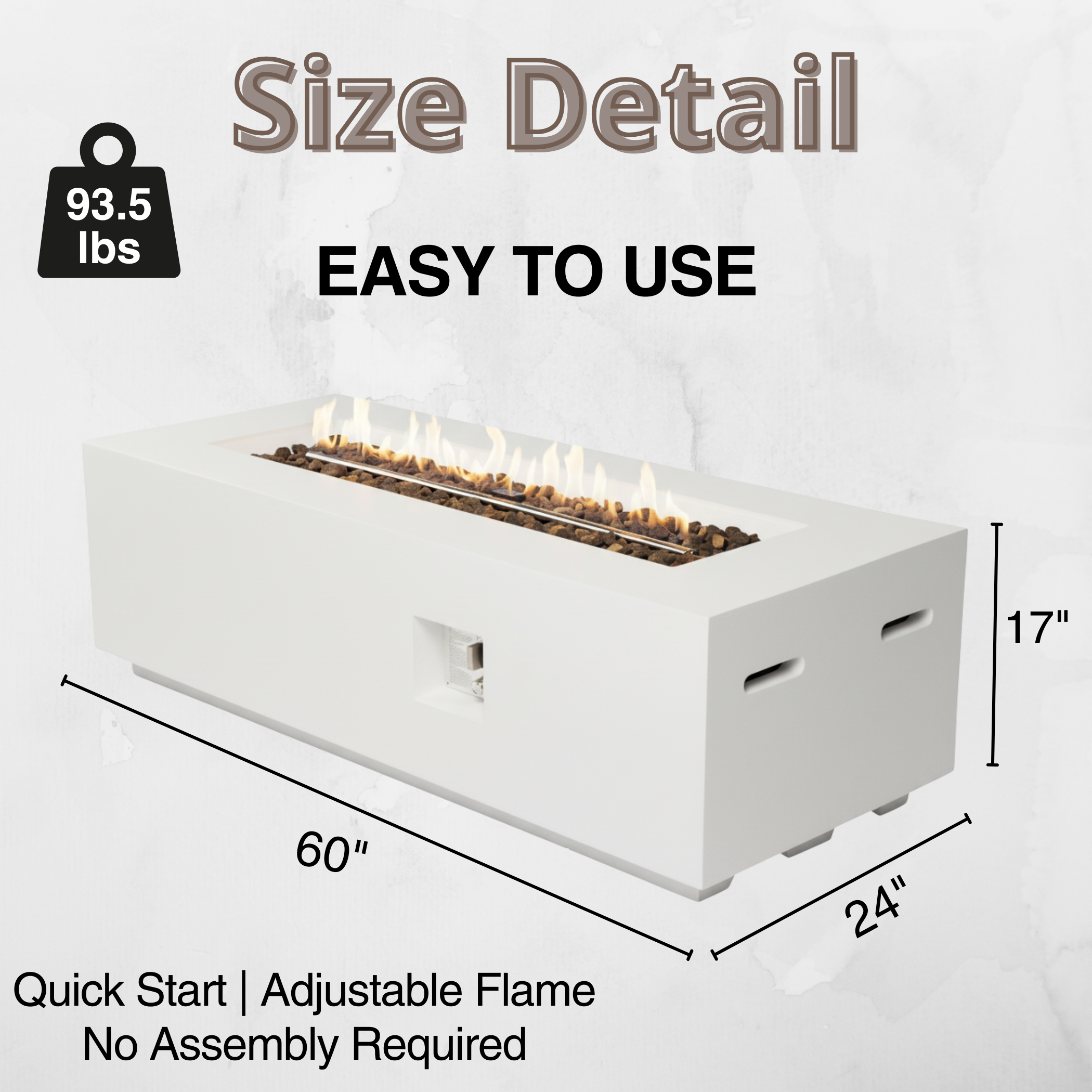 Outdoor Rectangle Propane Fire Pit Table 60inch, White