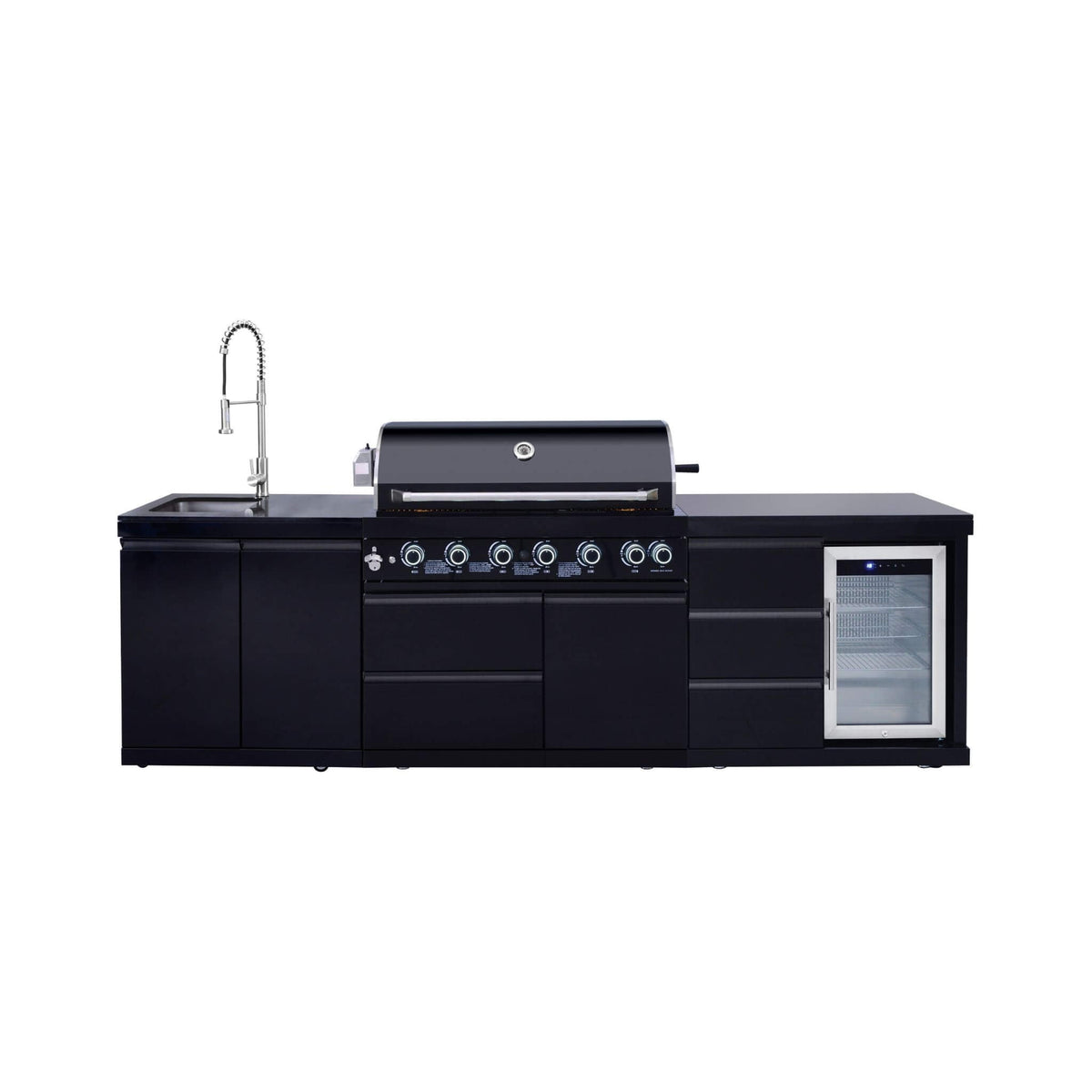 Castelle Flame Summit 6-Burner 85000 BTU Liquid Propane Grill Island With Sink And Fridge