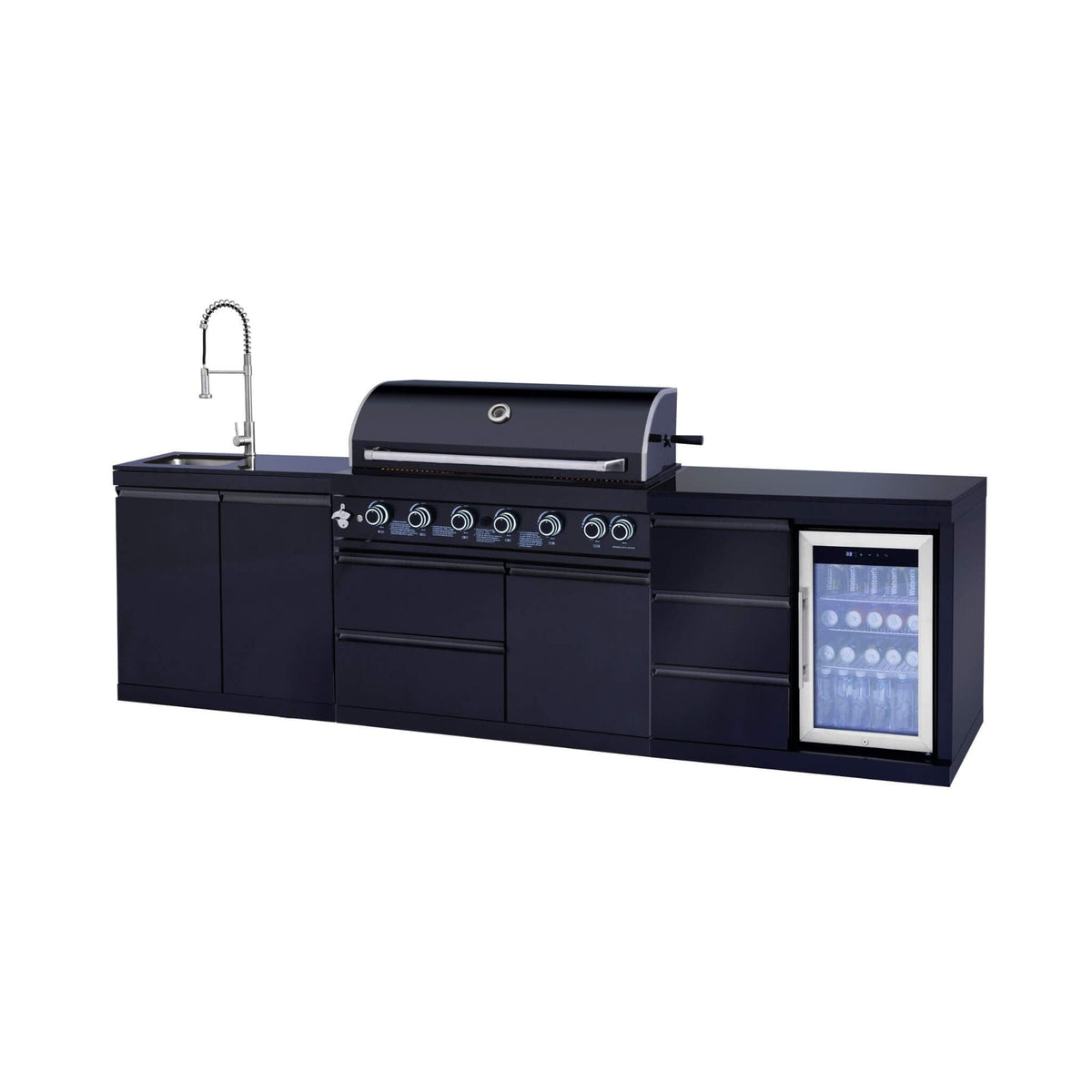 Castelle Flame Summit 6-Burner 85000 BTU Liquid Propane Grill Island With Sink And Fridge