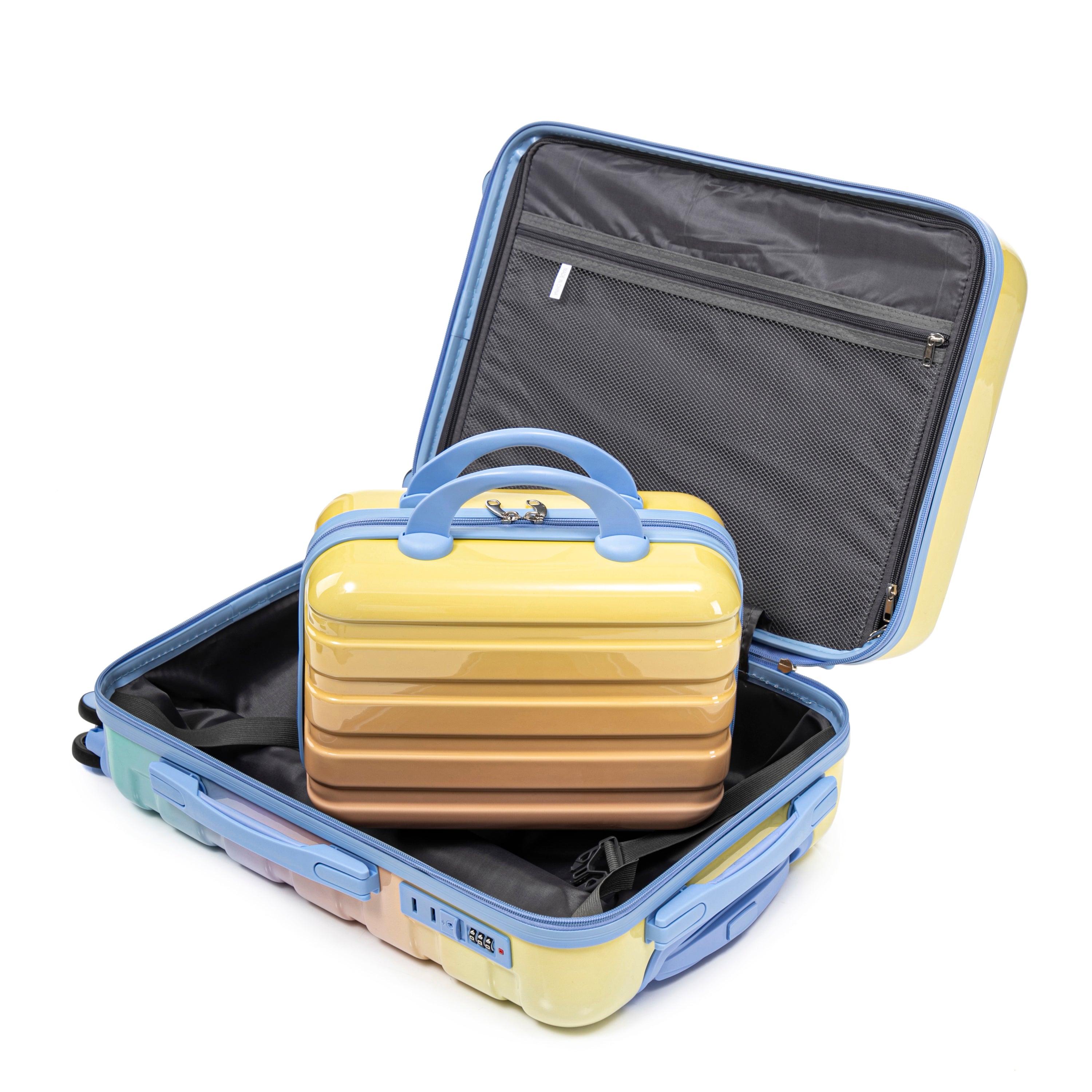 14'/20' 2-Piece PC Spinner Wheel Luggage Set in Gradient Blue Yellow