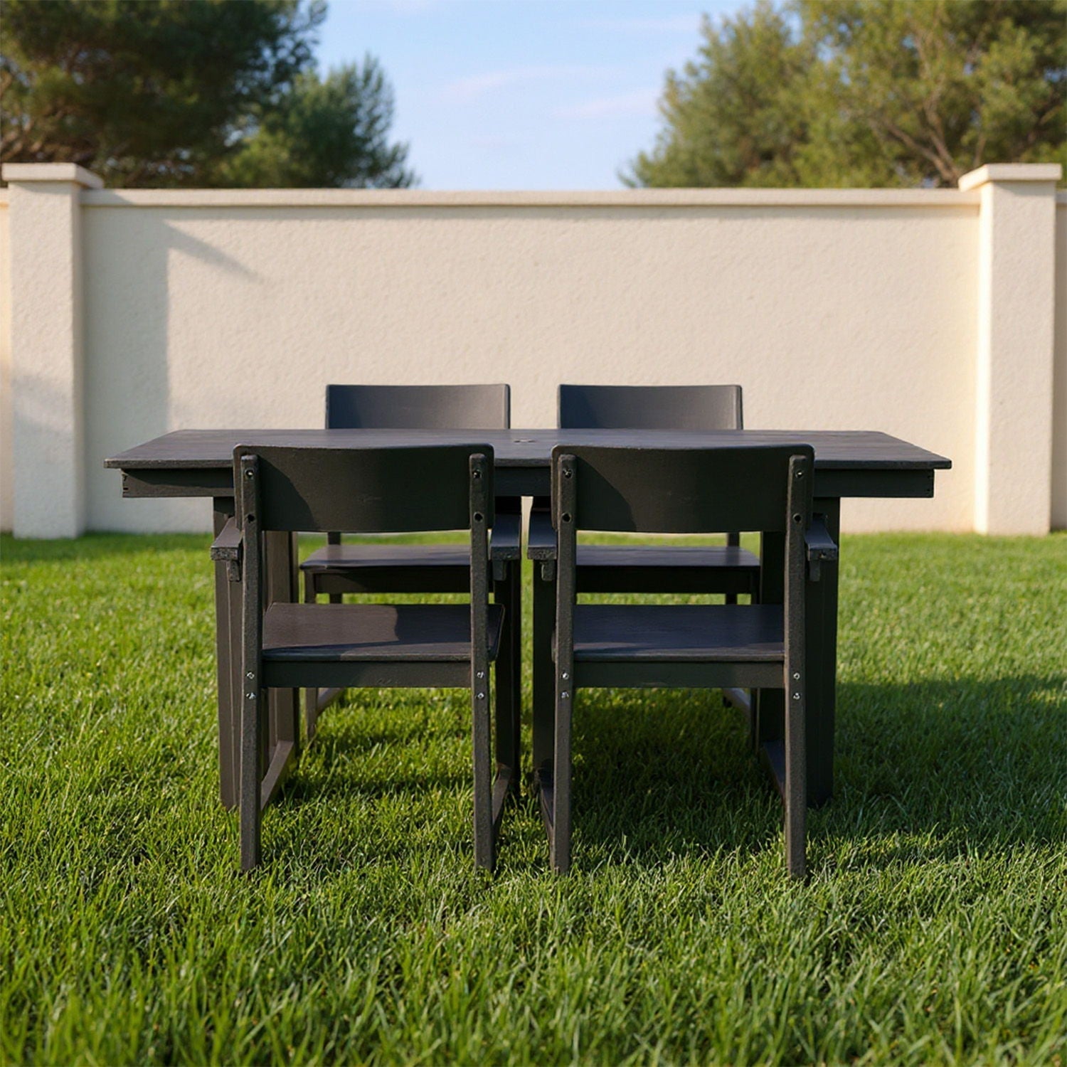5 Piece Outdoor Dining Set with Umbrella Hole and 4 Armrest Chairs