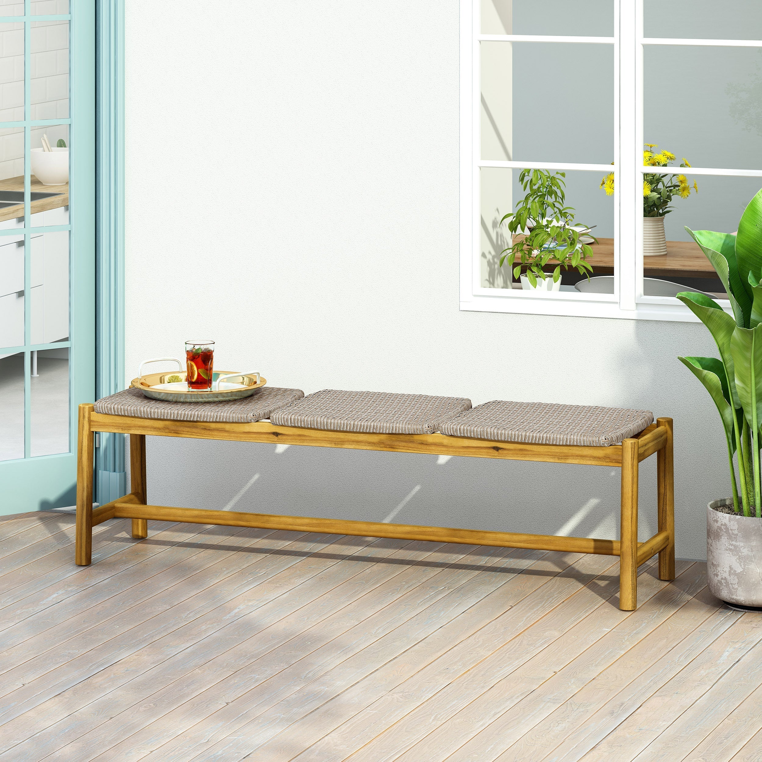 Acacia Wood Bench with 3 Seaters, Teak