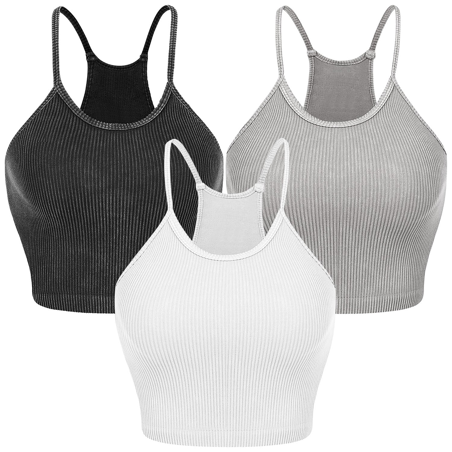 3-Pack Ribbed Knit Crop Basic Sleeveless Tank Top