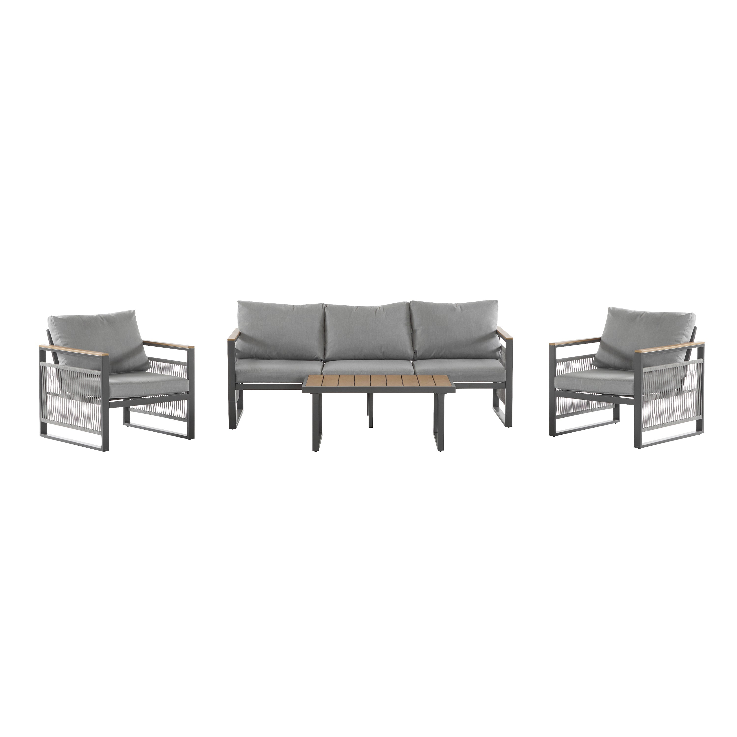 4-Pieces Outdoor Metal Patio Furniture Set with Cushions
