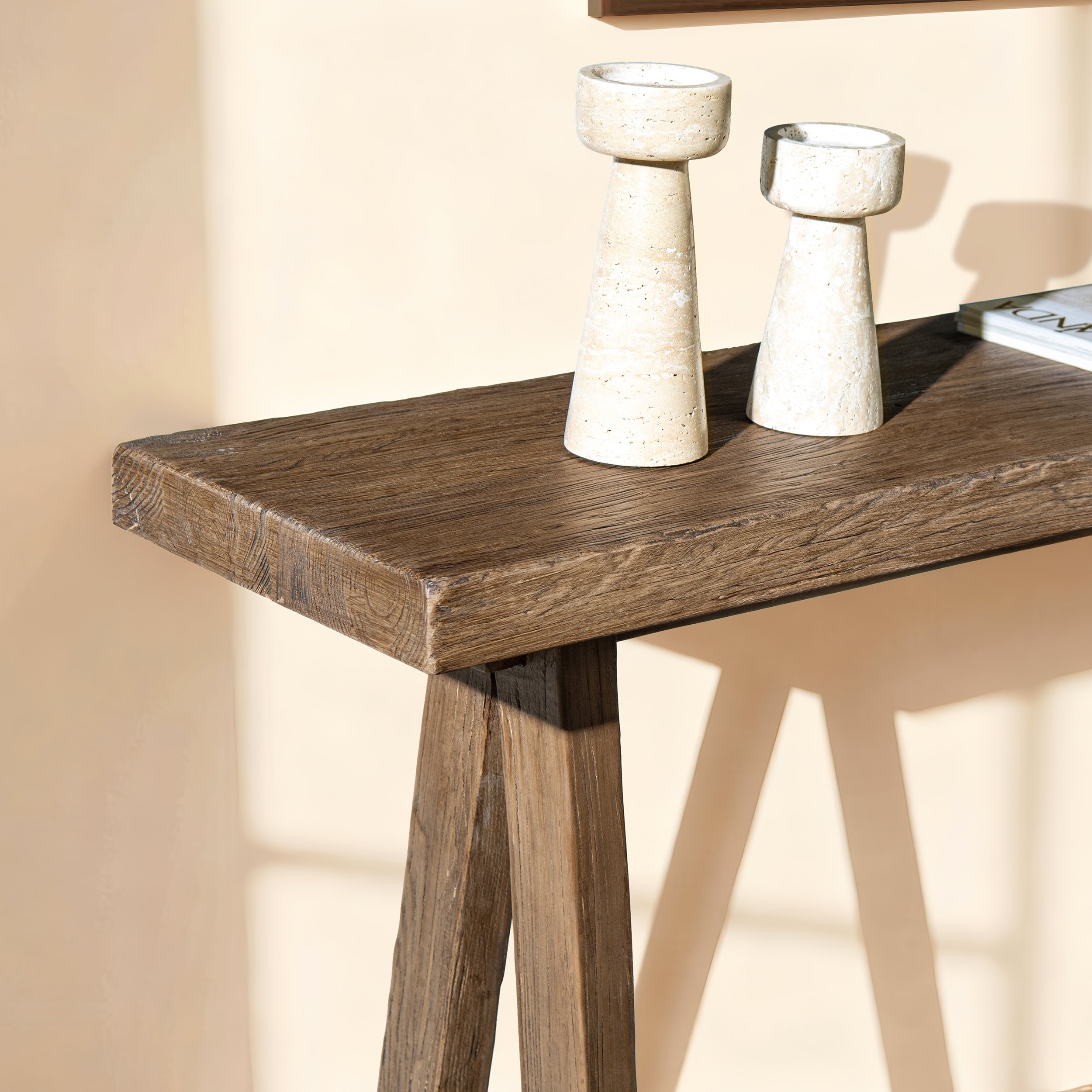 Hawthorne 60' Solid Reclaimed Elm Trestle Console Table, Heritage Medium-Dark Brown