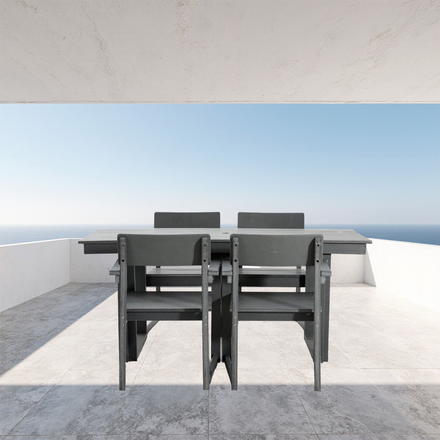 5 Piece Outdoor Dining Set with Umbrella Hole and 4 Armrest Chairs