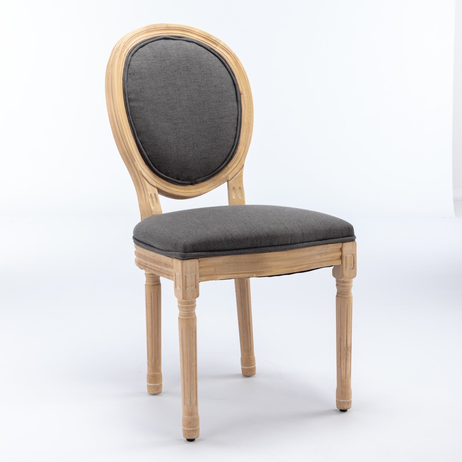 French Style Solid Wood Frame Antique Linen Dining Chair, Set of 2