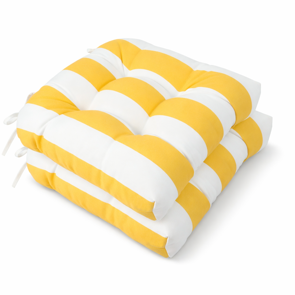 Outdoor Chair Cushions Set of 2, 19 x 19 x 4 Inch Tufted Seat Cushions with Ties