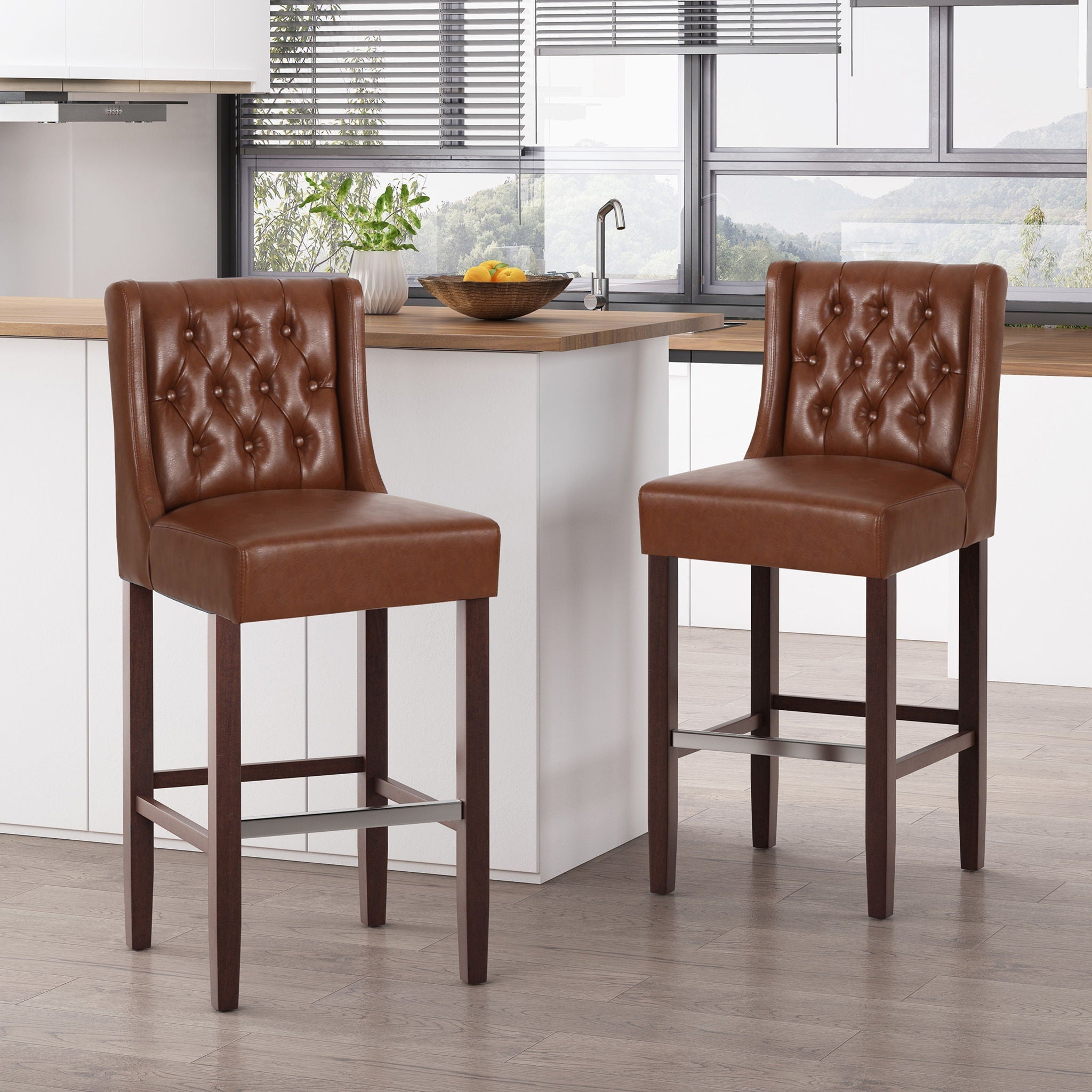 Solstara Upholstered Dining Barstool with Button Tufted and Wing Back
