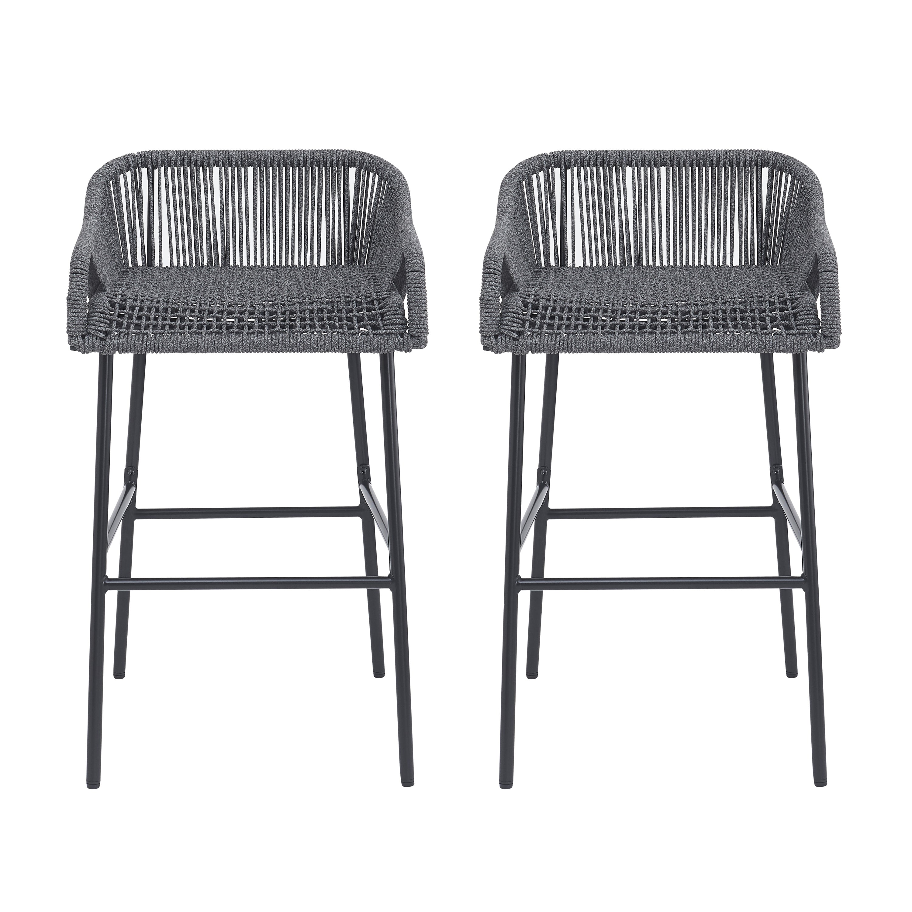 La Push Outdoor Patio Dark Gray Rope Barstool (Set of 2)