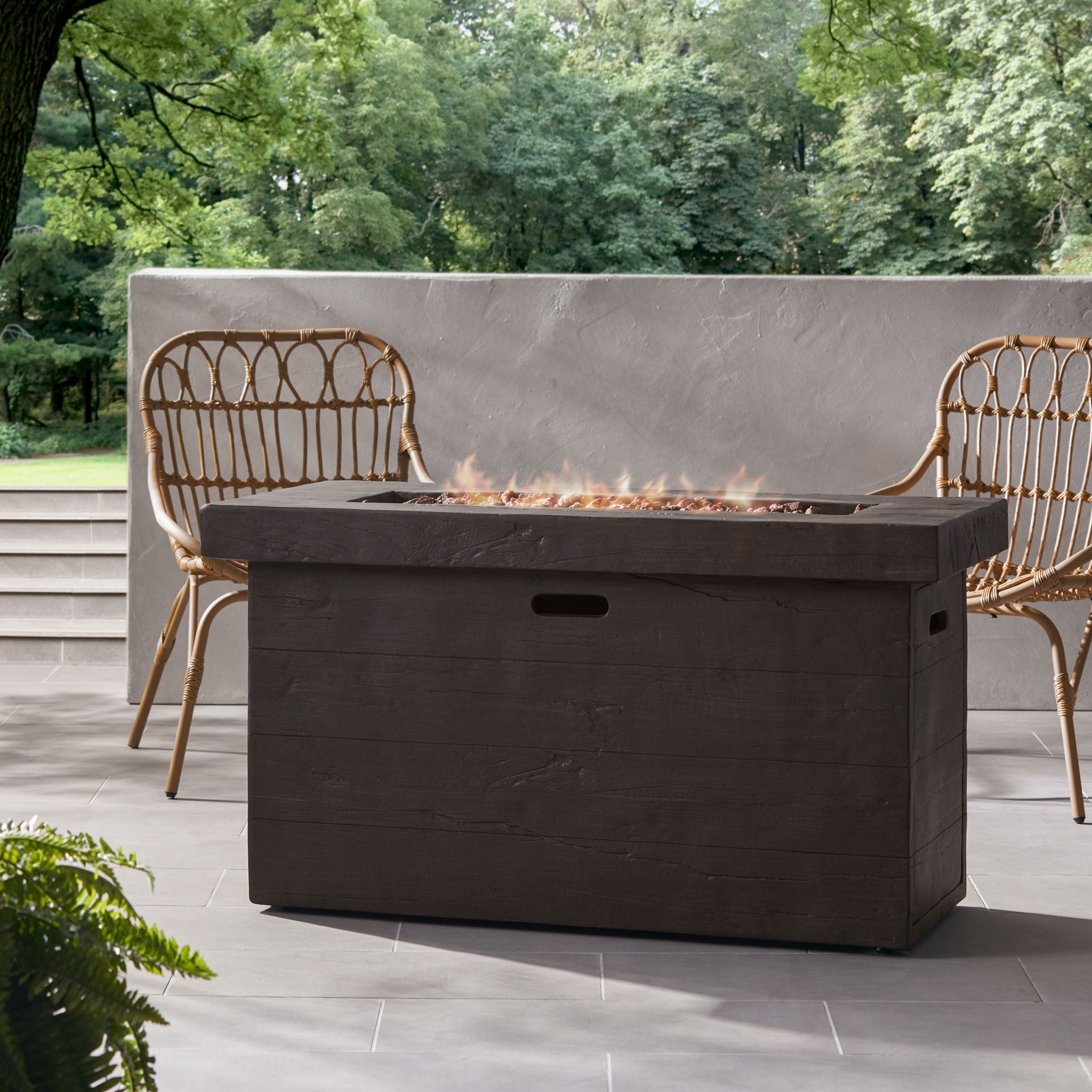 Custer Rectangular Fire Pit 50,000 BTU Magnesium Oxide - Brown