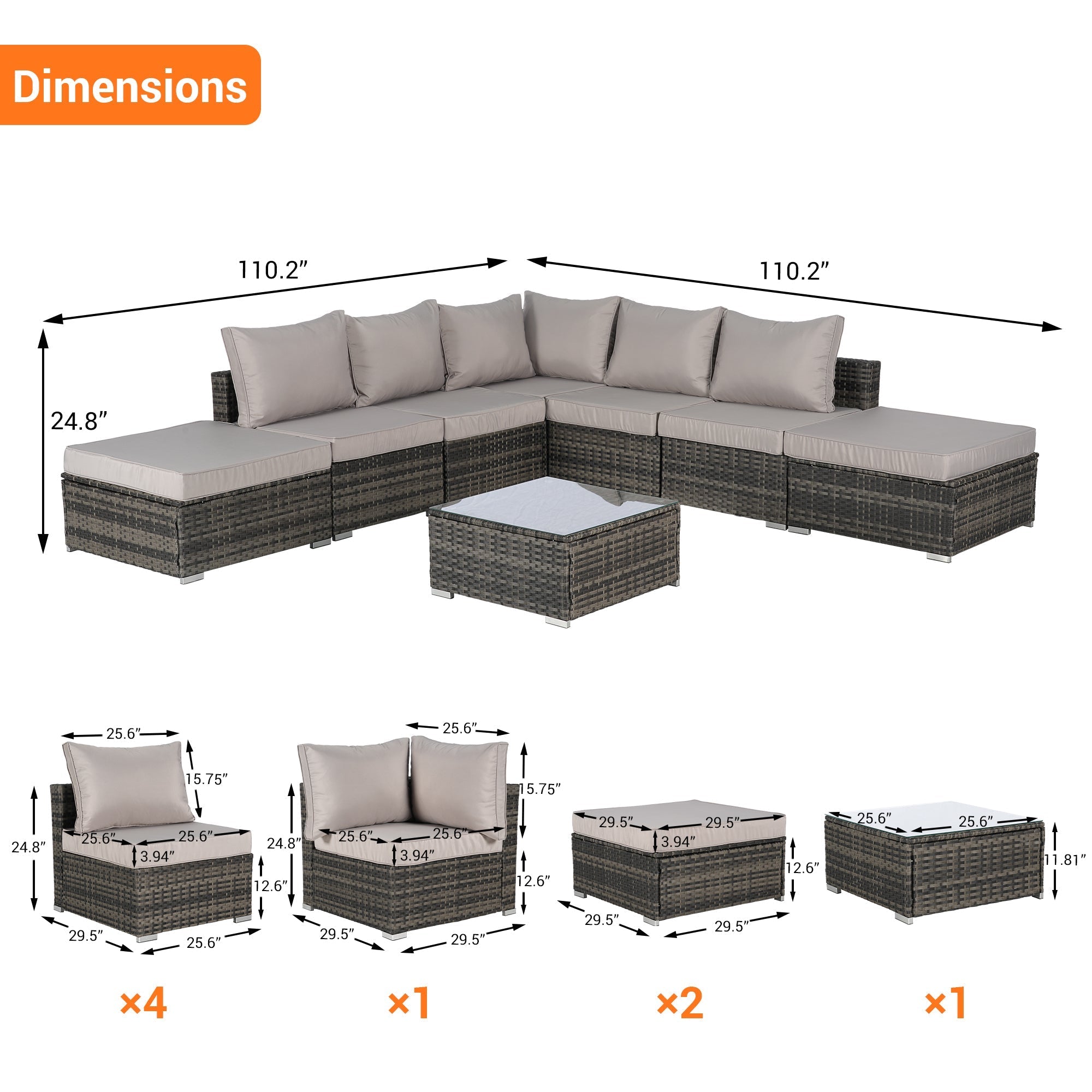 8 Pieces Outdoor Patio Sectional Sofa Couch