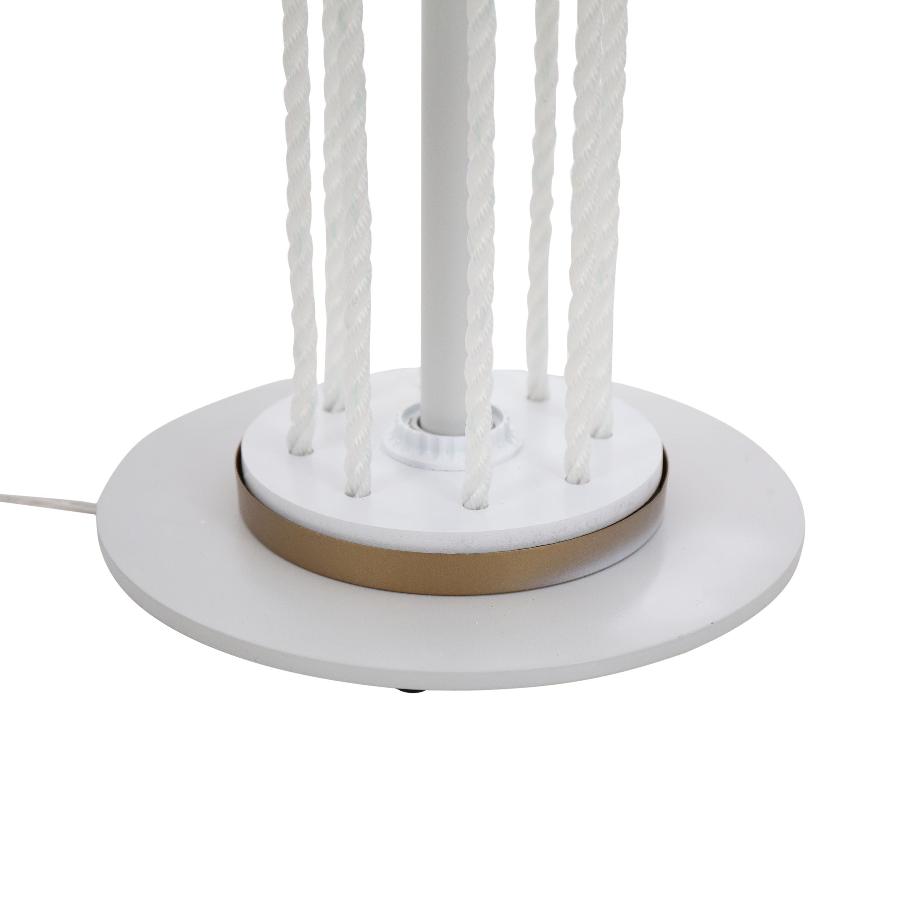 Rope Contemporary Floor Lamp in Natural Wood, White Metal, and Rope Accent