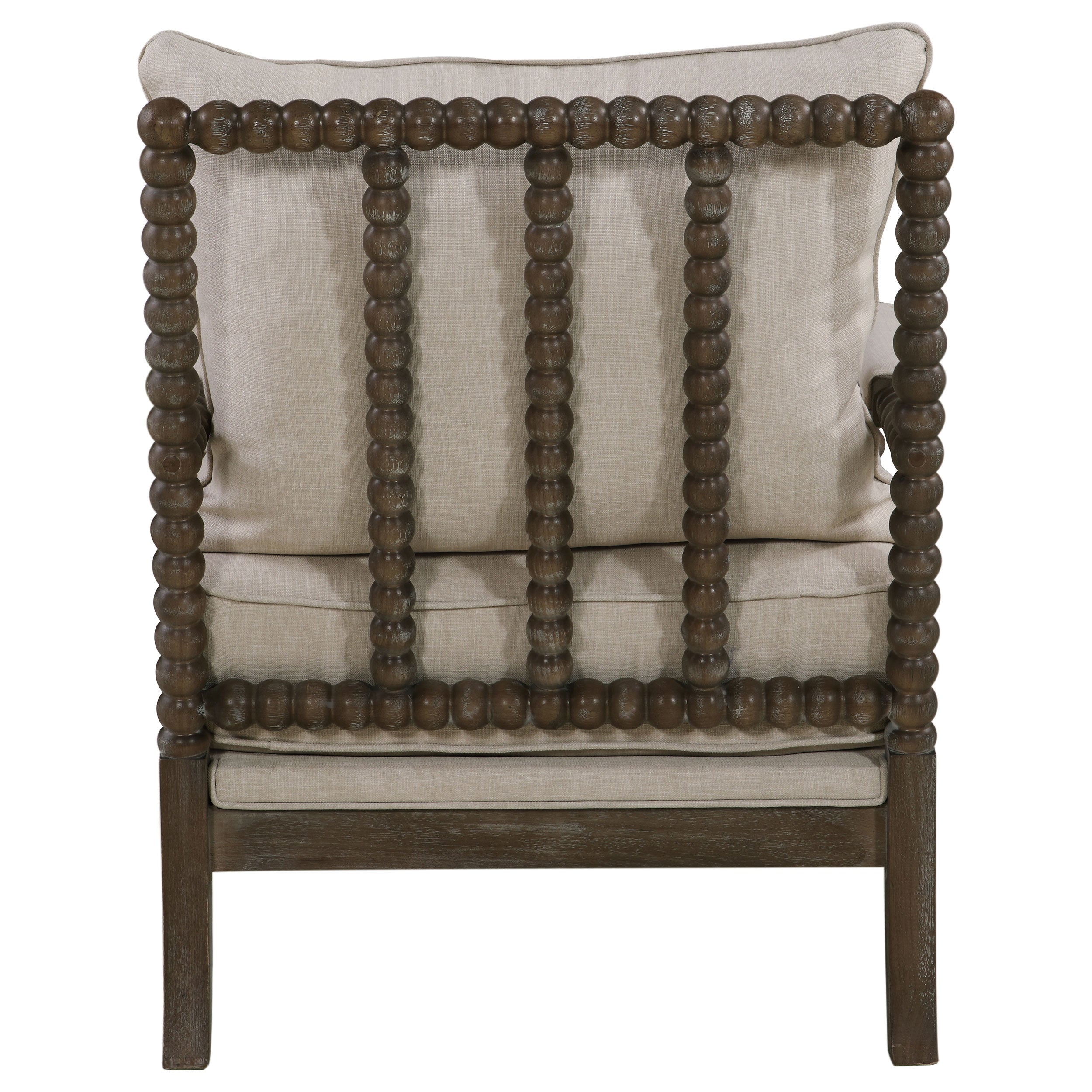 Beige and Natural Removable Back Accent Chair with Faux Linen Fabric and Wood Frame