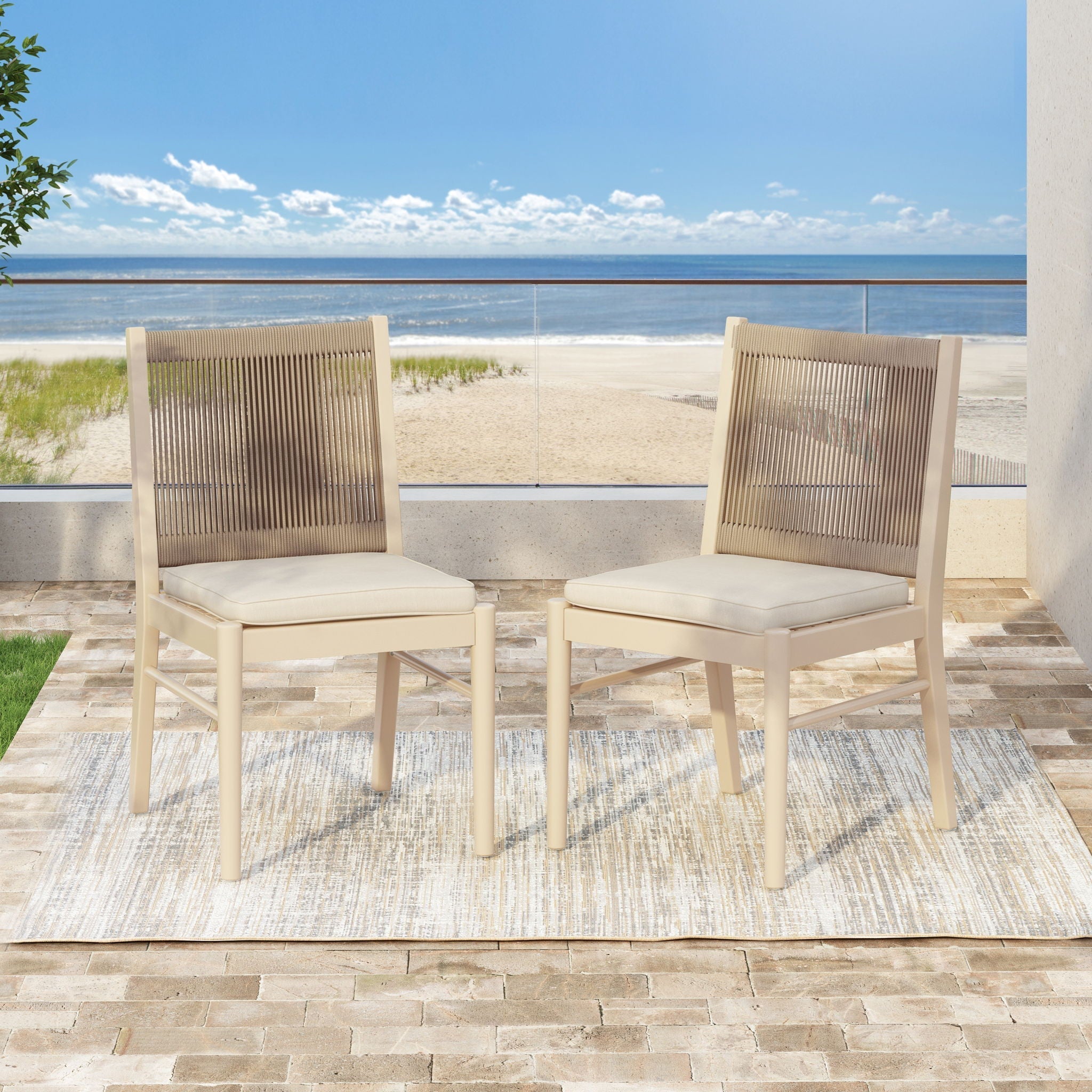 Cordoba Dining Chair Set of 2 with Acacia Wood Frame and Water Repellent Fabric