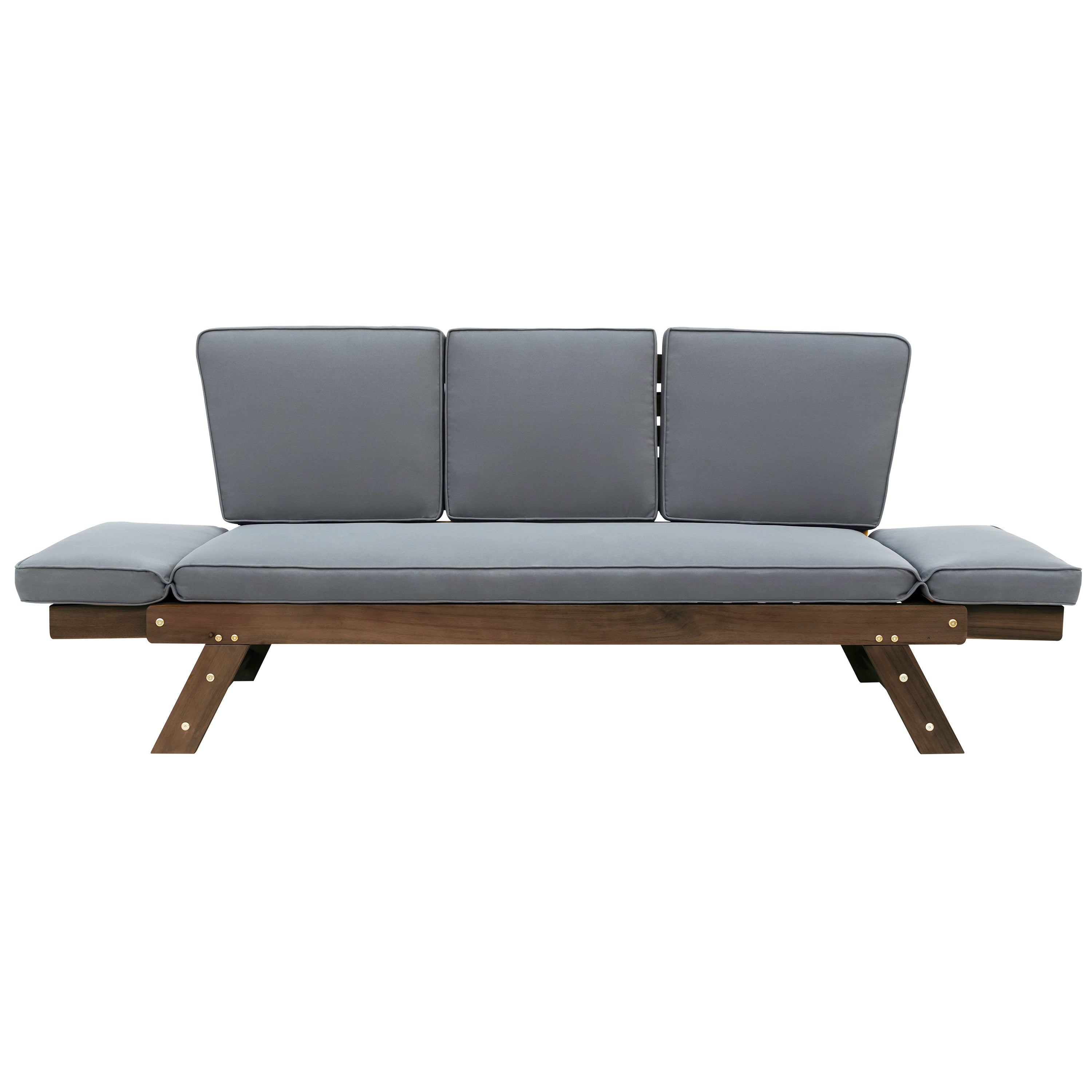 TOPMAX Outdoor Adjustable Patio Wooden Daybed Sofa Chaise Lounge with Cushions