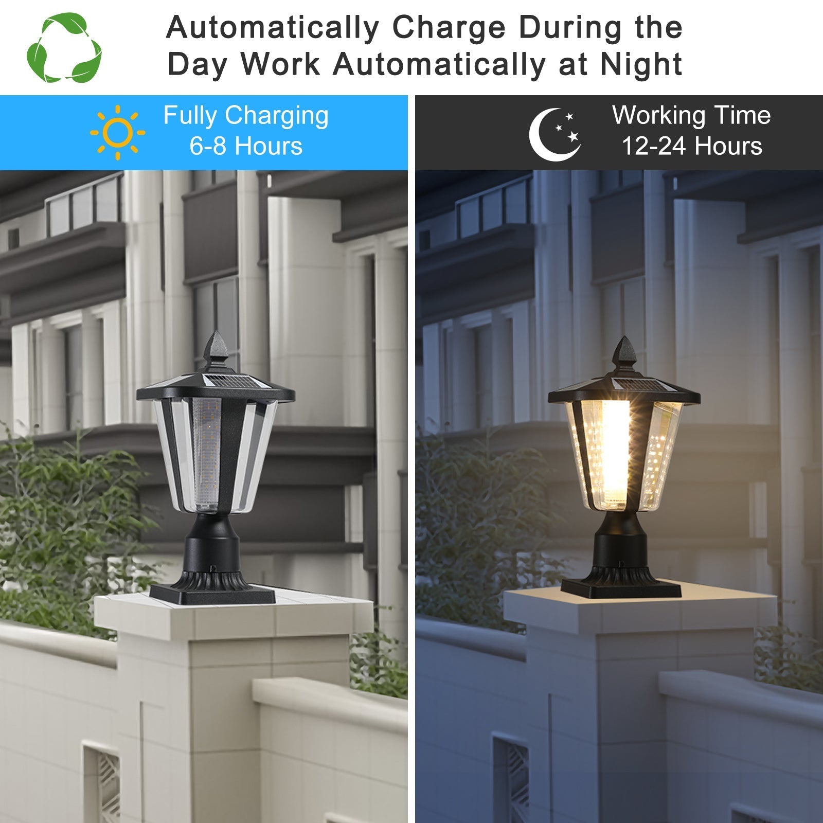 15' Solar Powered Outdoor Lantern, Modern Garden Light with LED (2-Pack)