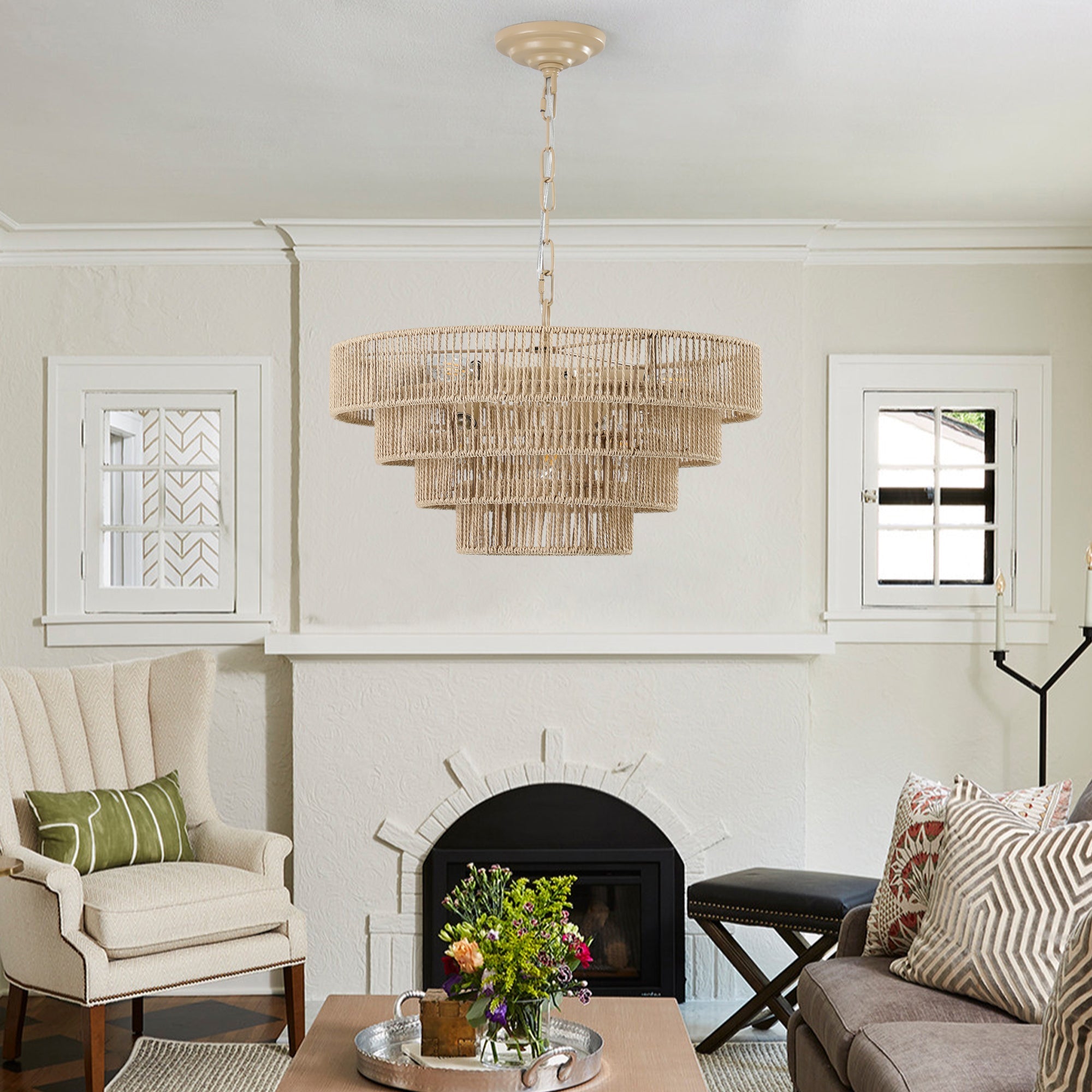 20' Modern 4-Layer Woven Hemp Rope Chandelier