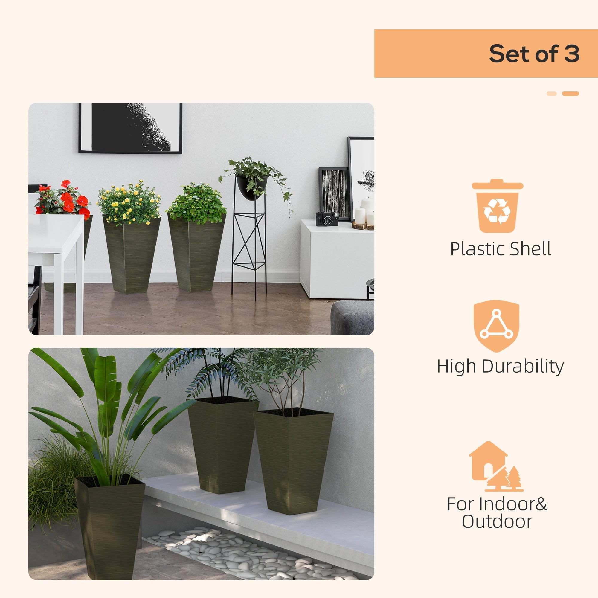 Outsunny 28" Tall Outdoor Planters, Set of 3