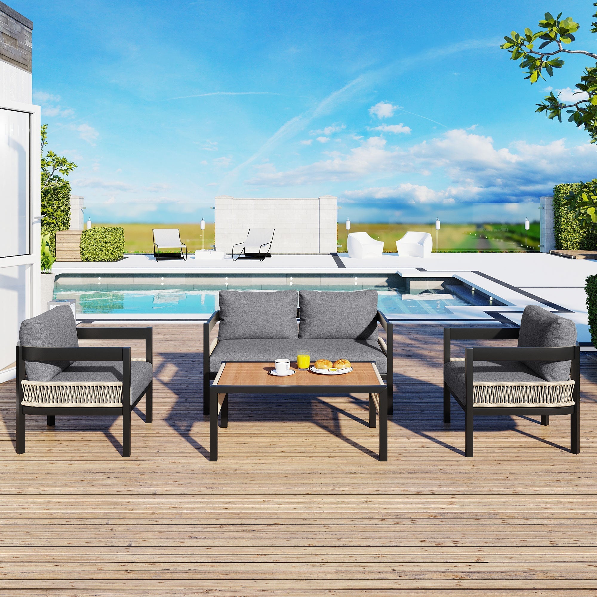 U_Style Multi-Person Outdoor Iron Sofa Set with Table