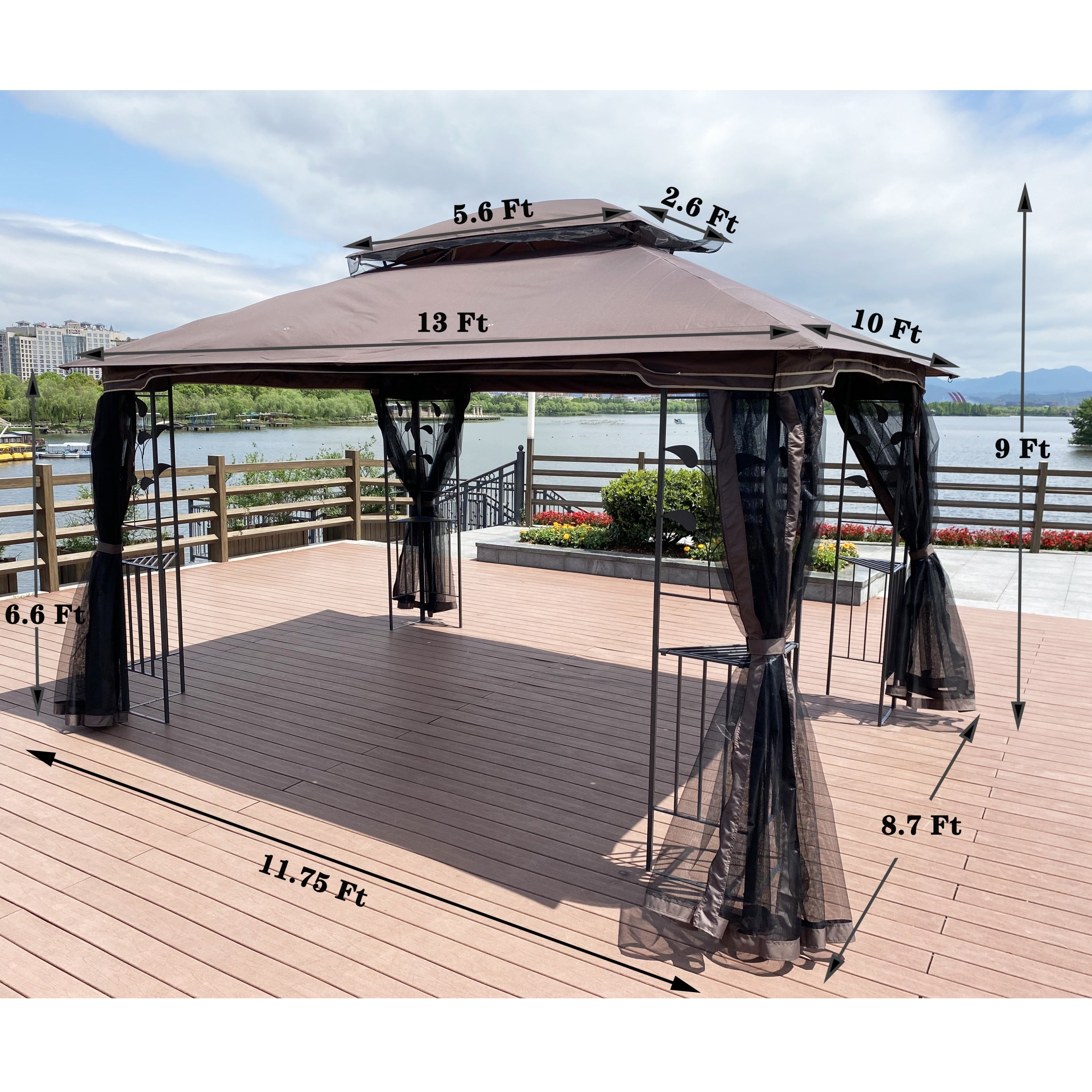 13 x 10 ft Patio Gazebo Tent with Ventilated Double Roof and Mosquito Net