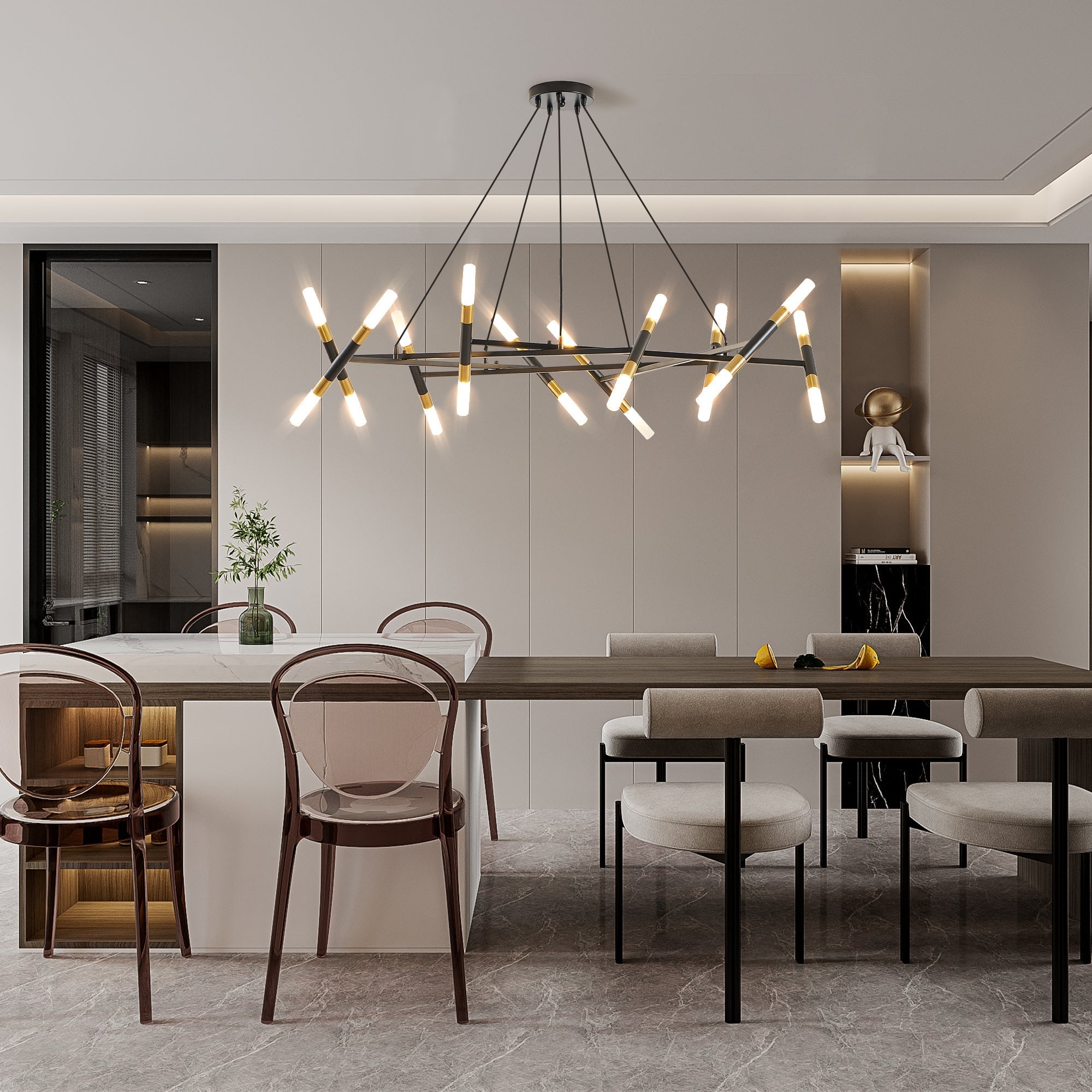41'' Black & Gold Modern Chandelier Light Fixture