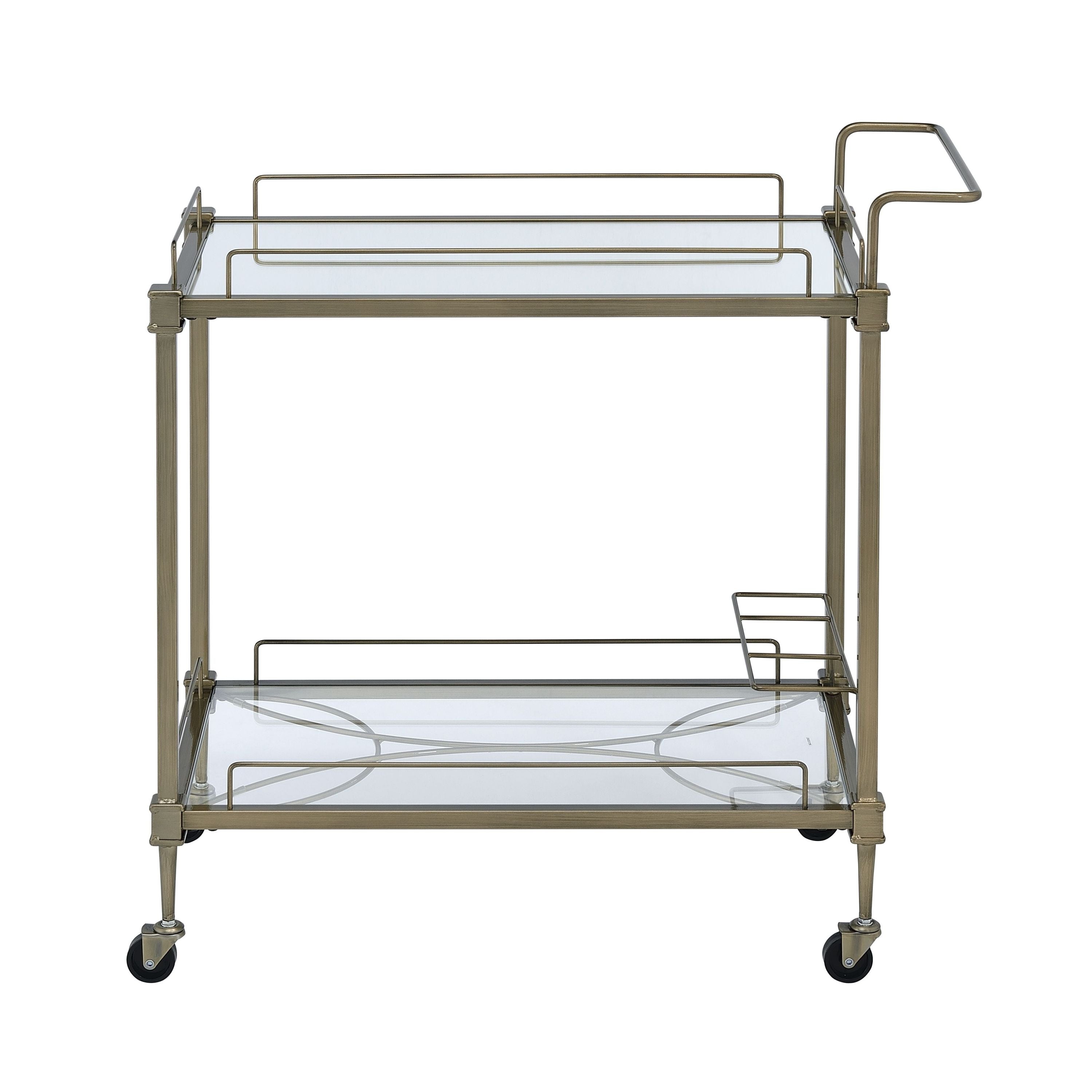 Aditya Mirrored & Antique Brass Finish Serving Cart