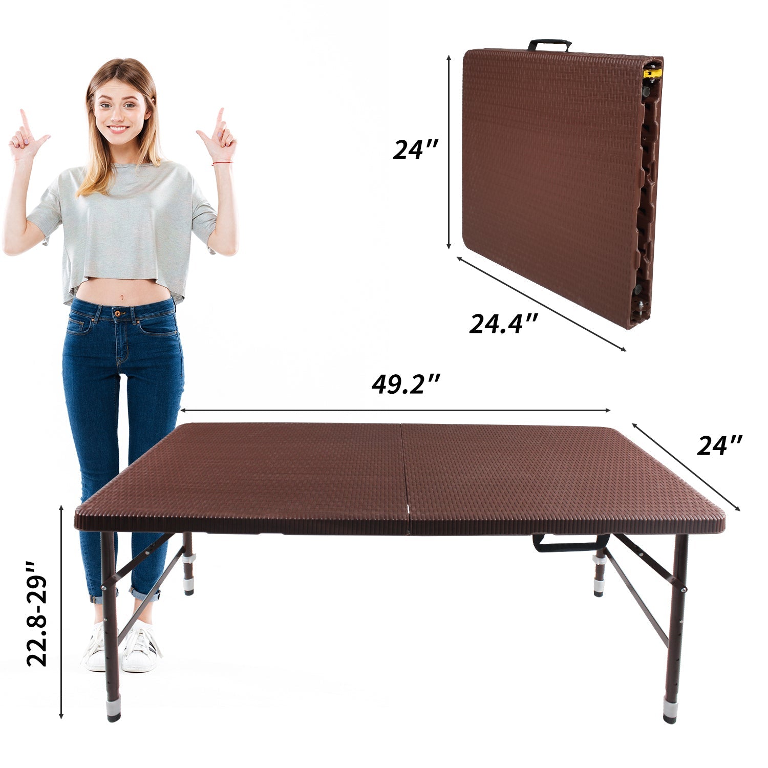 4ft Rattan Folding Table for Indoor and Outdoor Use