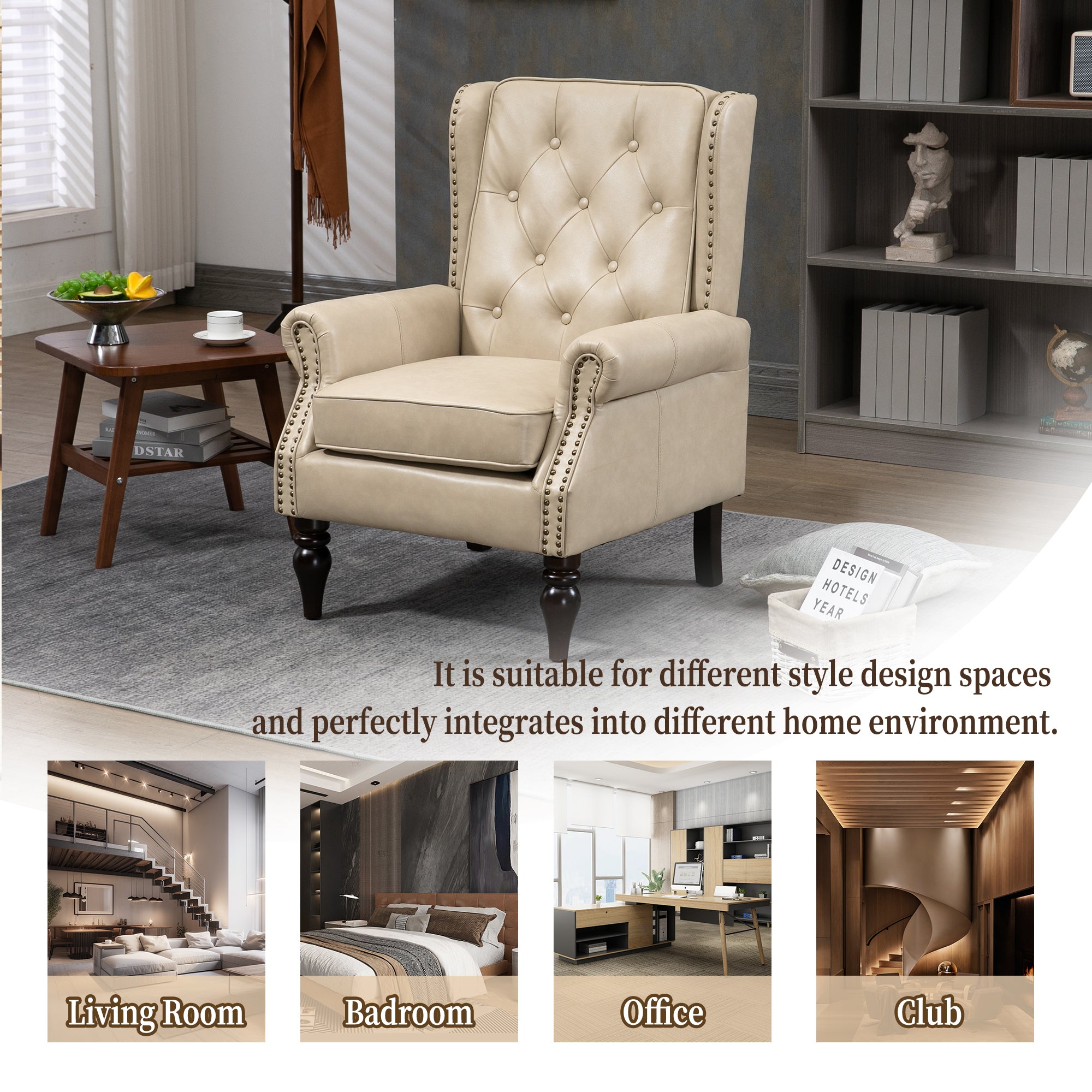 Modern Accent Chair Lounge Chair with Sturdy Wood Legs in Camel PU Leather