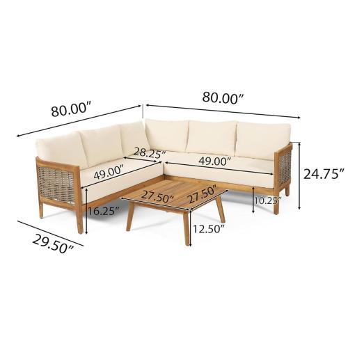 Crowne 4-Pcs Sofa Conversation Set with Beige Cushion, Teak