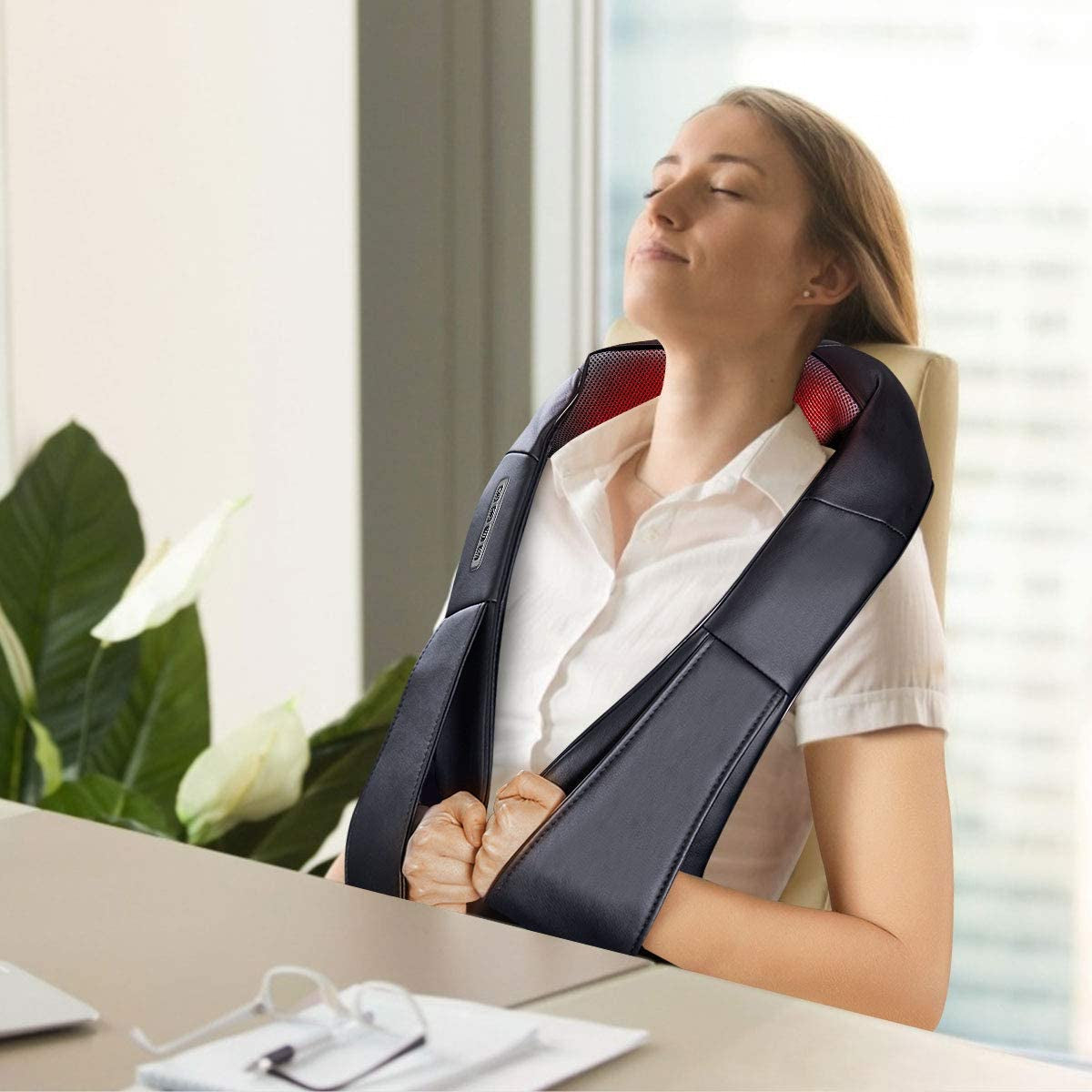 Electric Back and Neck Kneading Shoulder Massager with Heat Straps
