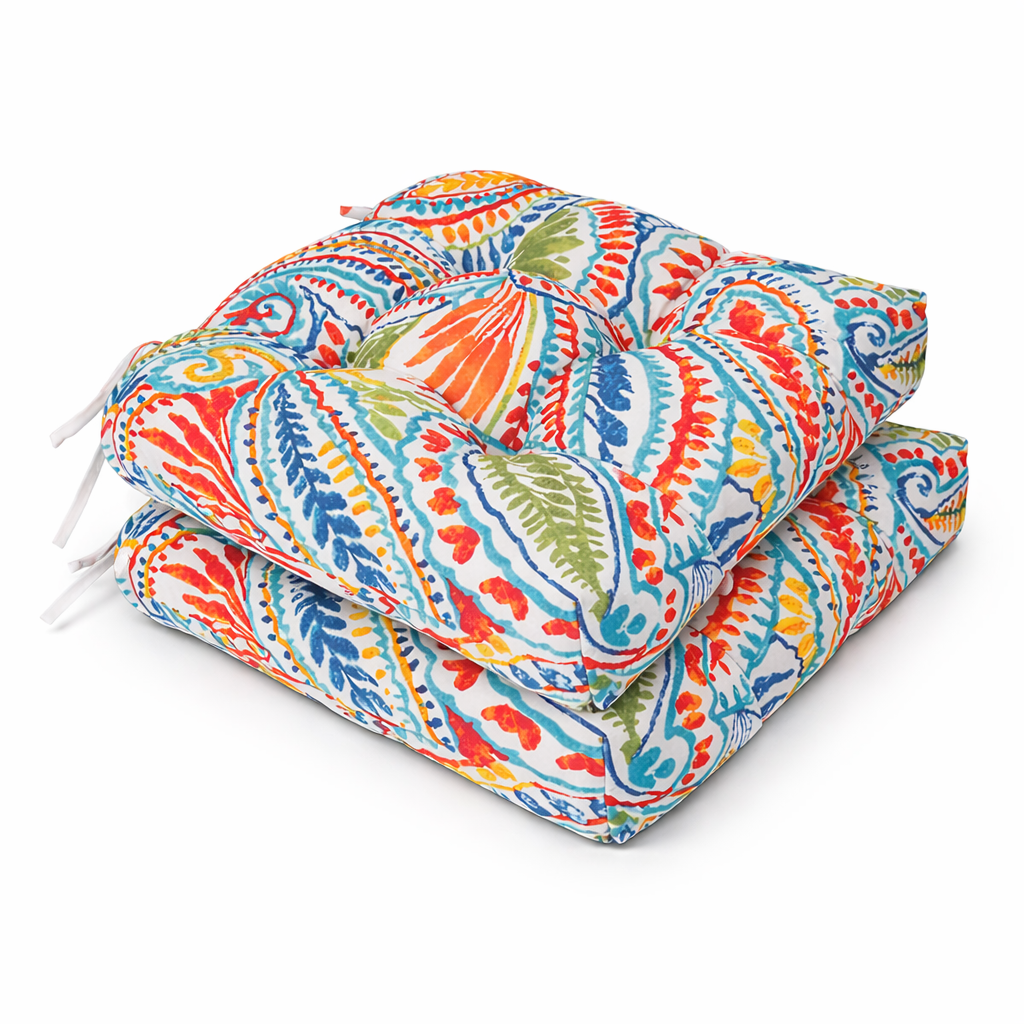 Outdoor Chair Cushions Set of 2, 19 x 19 x 4 Inch Tufted Seat Cushions