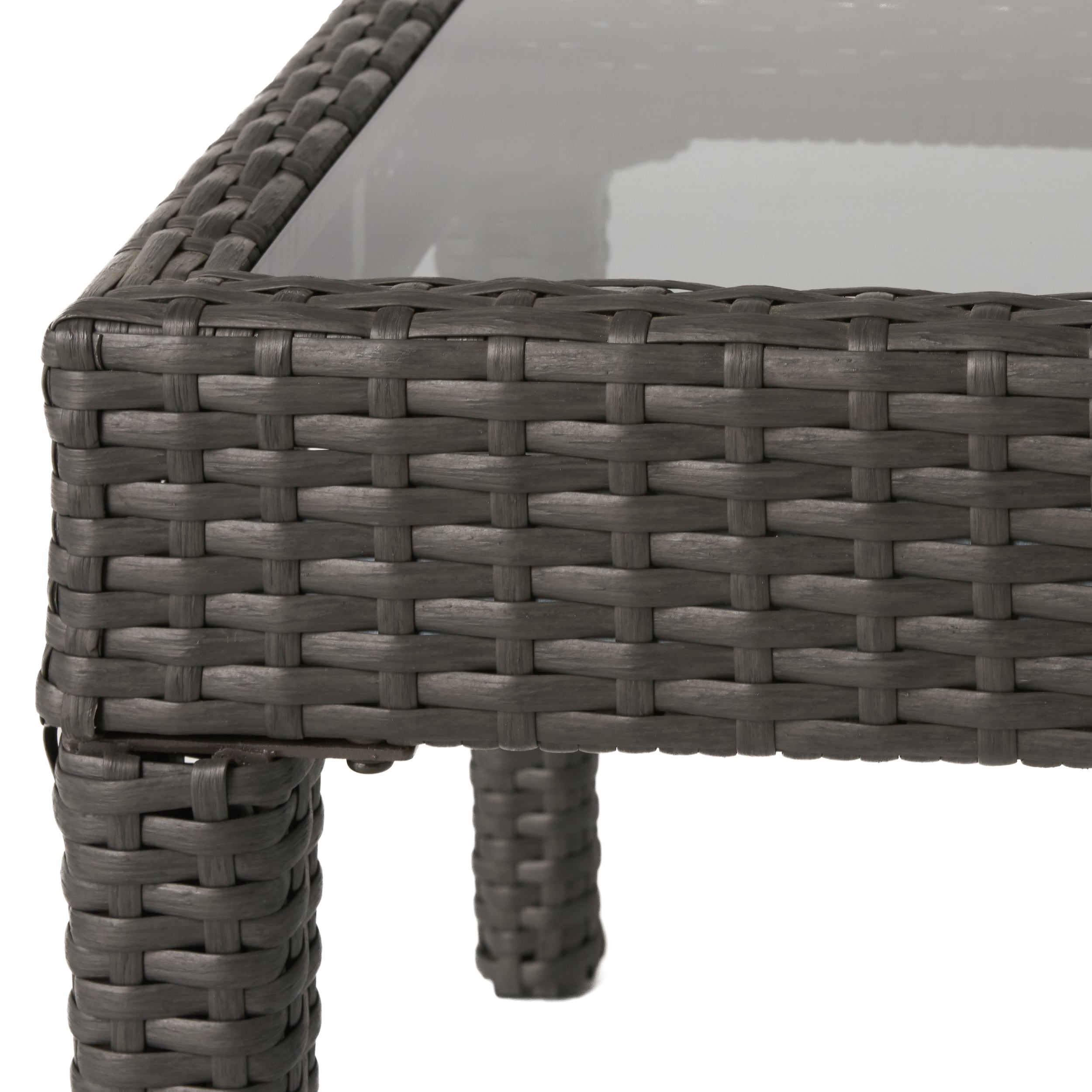 Contemporary ANTIBES Loveseat & Table Set Outdoor Grey PE Rattan Iron Waterproof Fabric