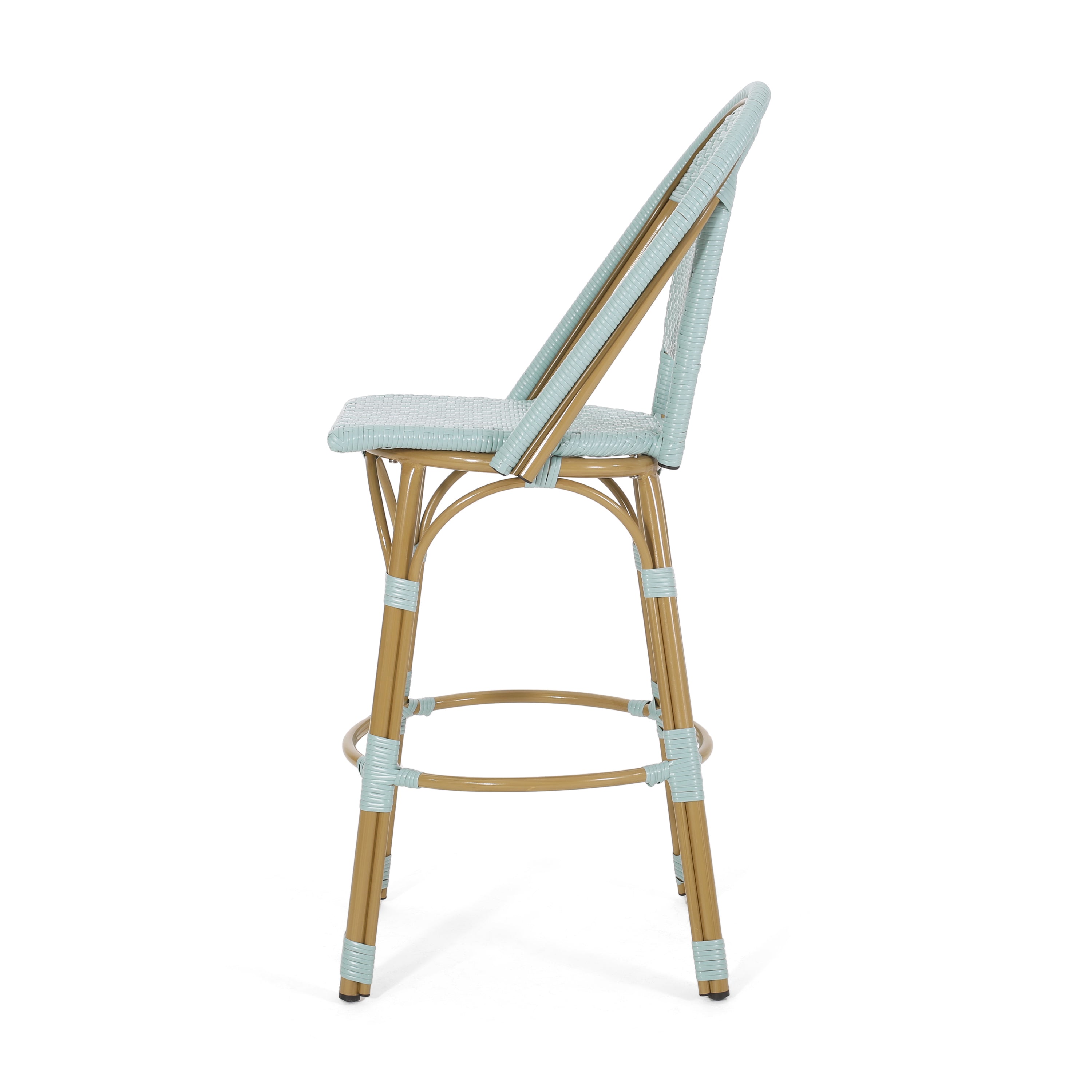 29.5' Outdoor PE Rattan and Aluminum French Barstools, Set of 2