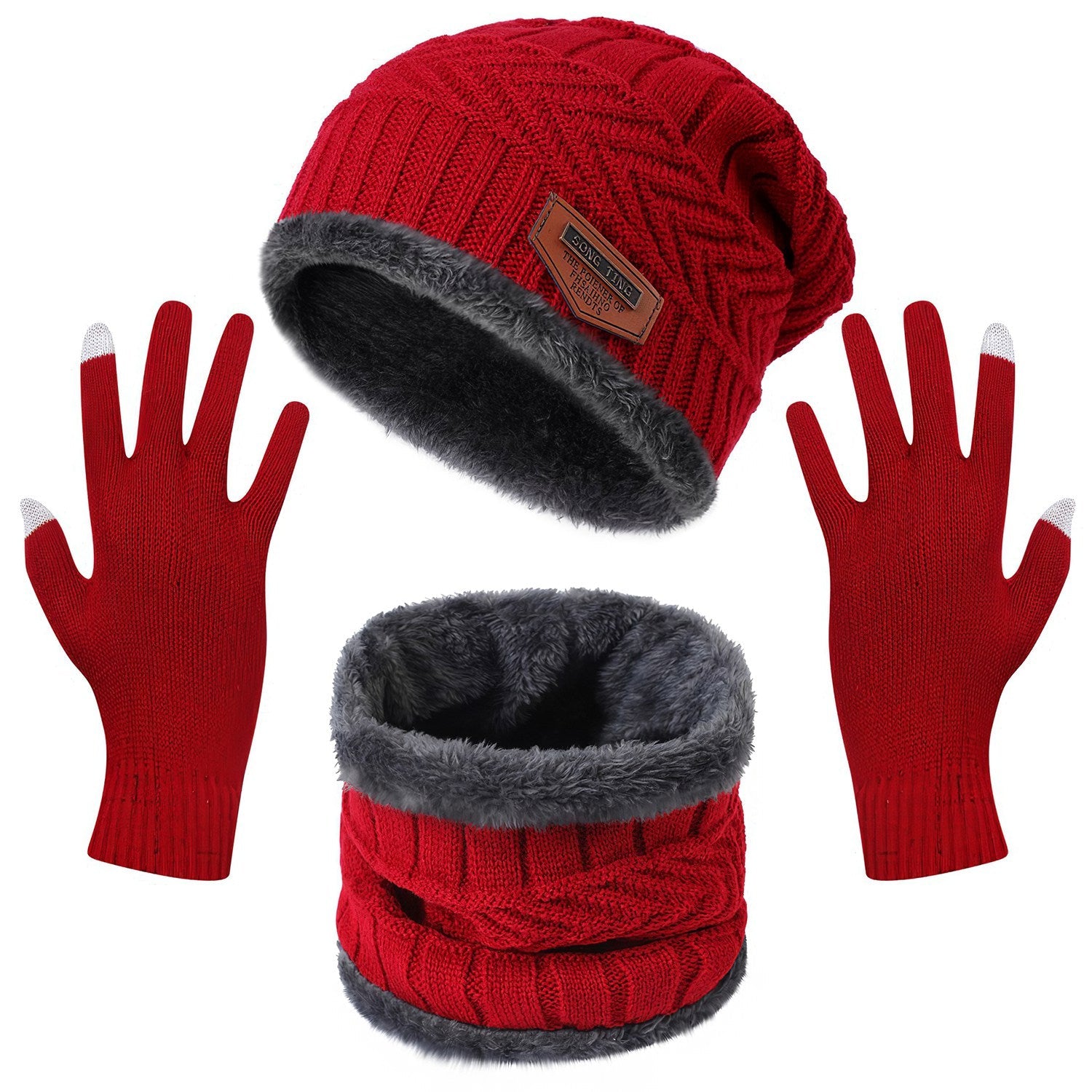 Unisex Winter Warm Knitted Beanie Scarf Gloves Set