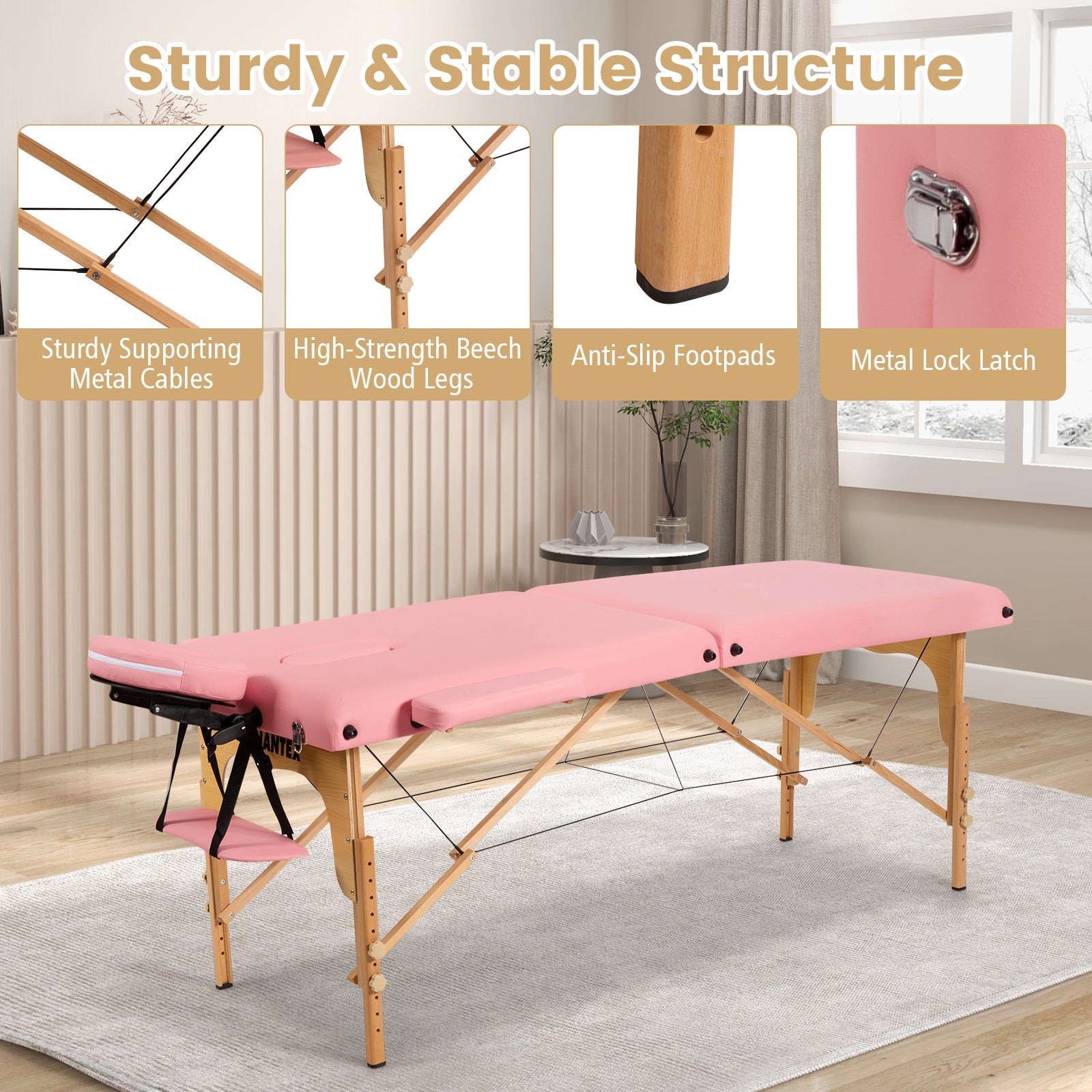 Portable Adjustable Facial Spa Bed with Carry Case-Pink