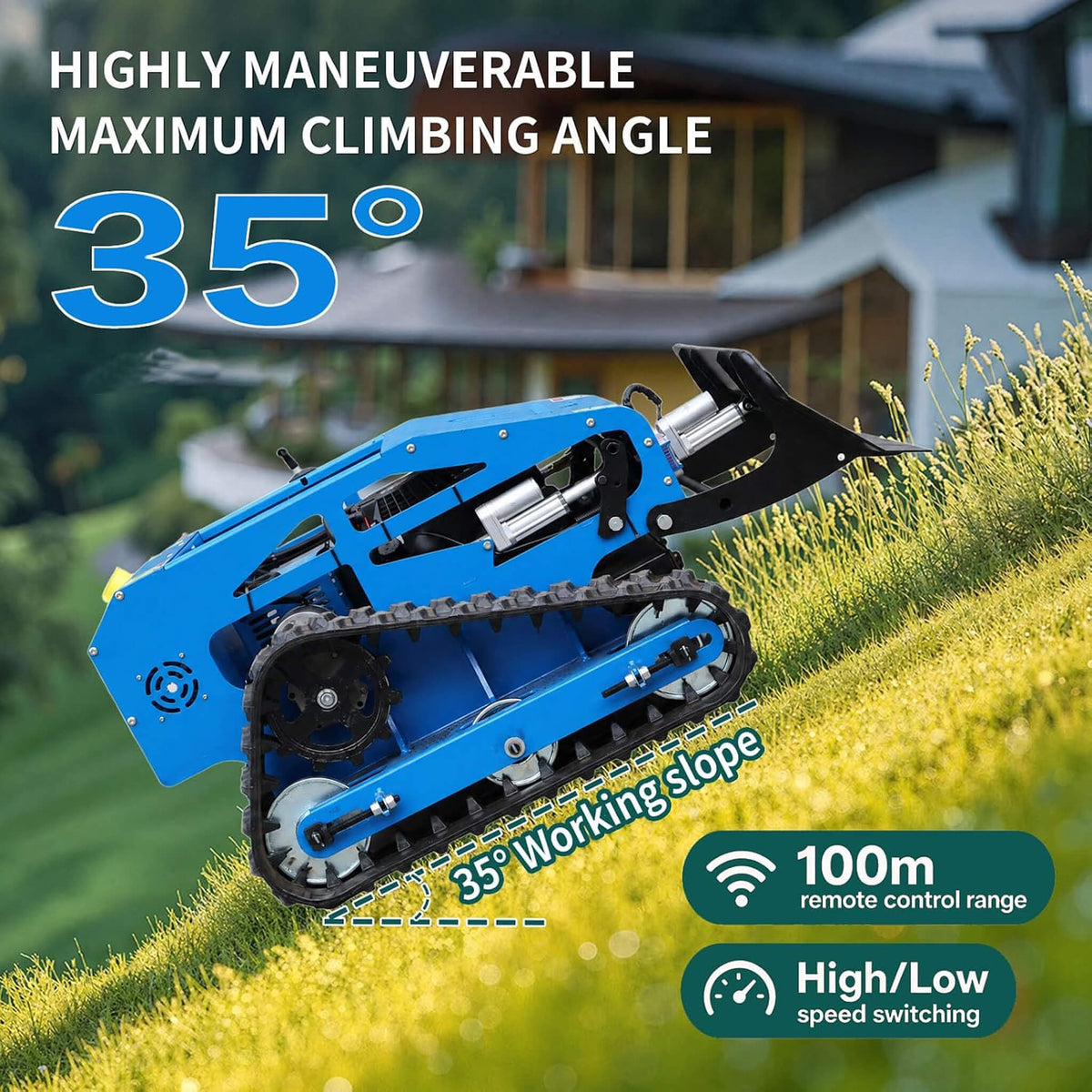 Heavy-Duty 9HP Remote-Controlled Track Gas Lawn Mower With Snow Plow